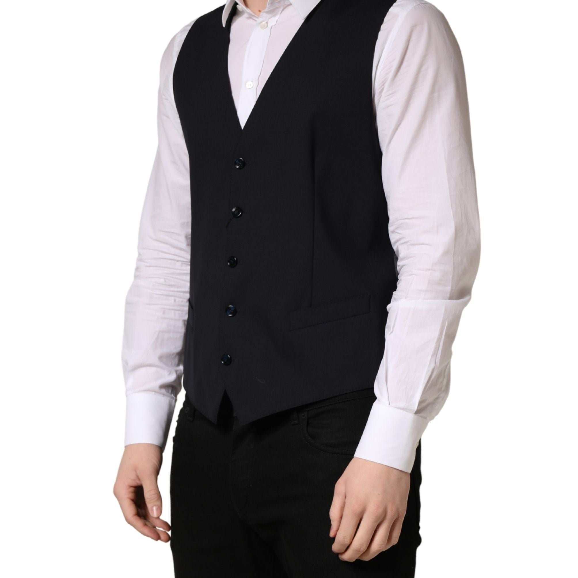 Dolce & Gabbana Black Wool Single Breasted Waistcoat Vest