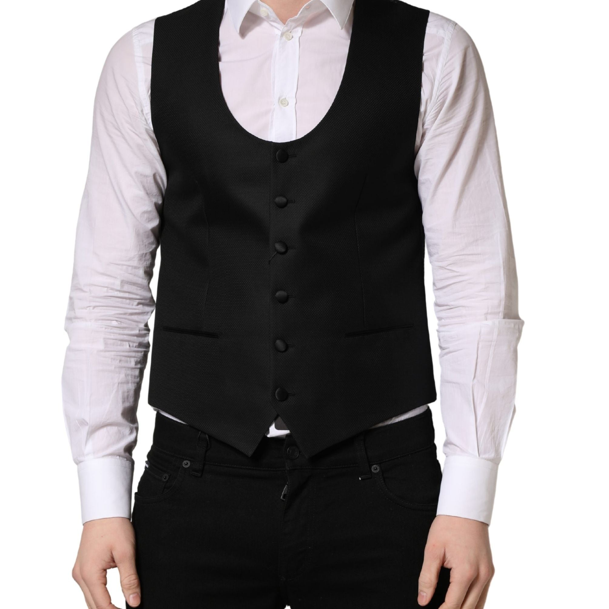 Dolce & Gabbana Black Wool Single Breasted Waistcoat Vest