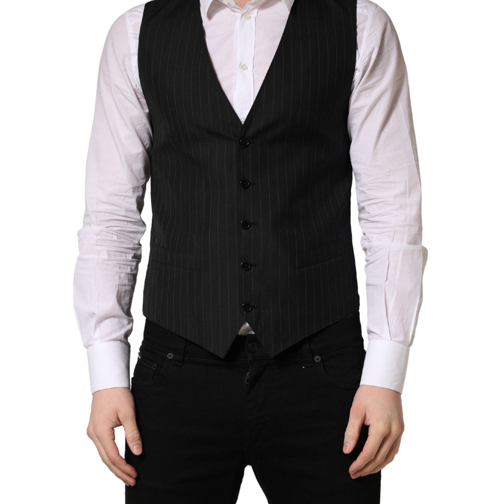 Dolce & Gabbana Black Stripe Single Breasted Waistcoat Vest