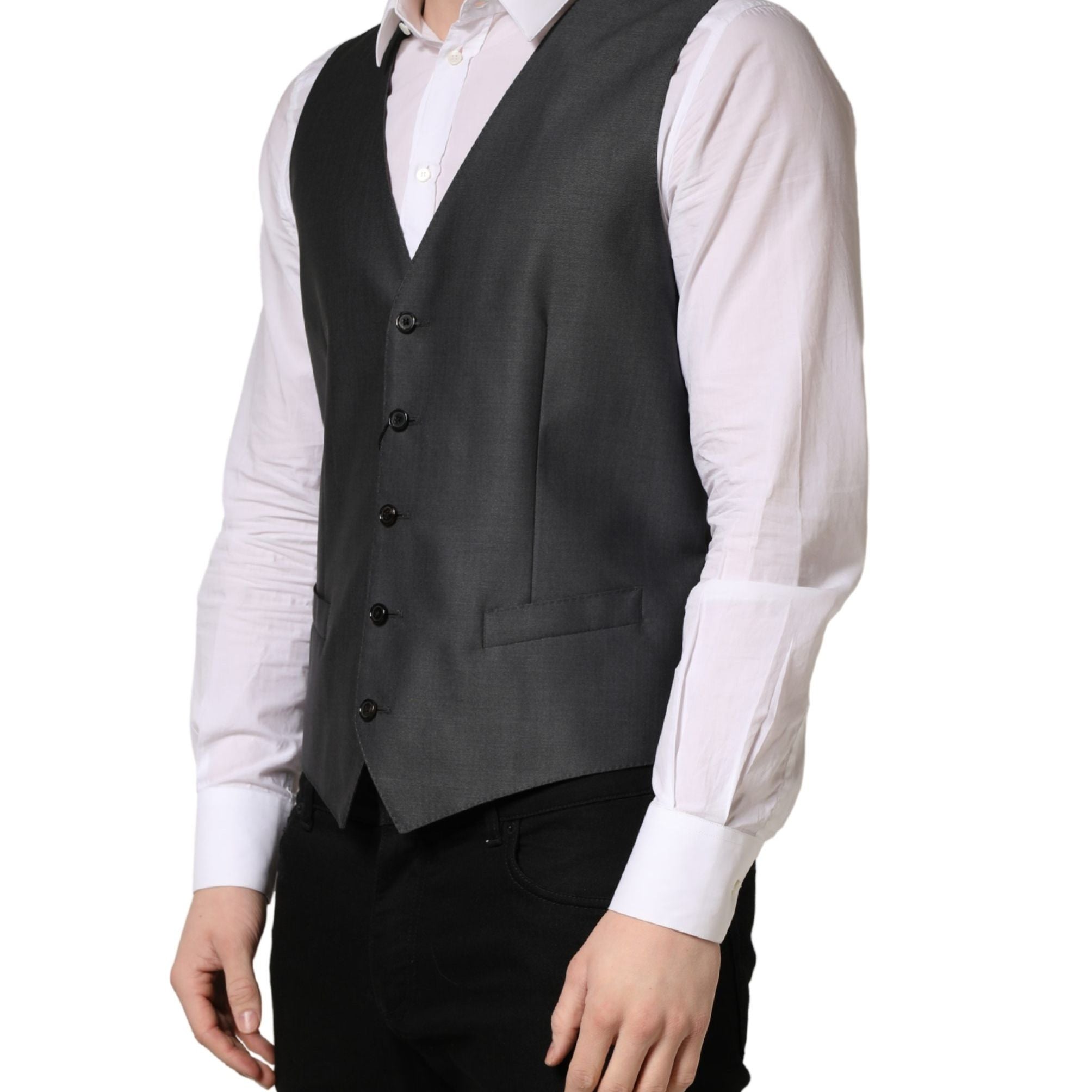 Dolce & Gabbana Dark Gray Single Breasted Men Waistcoat Vest