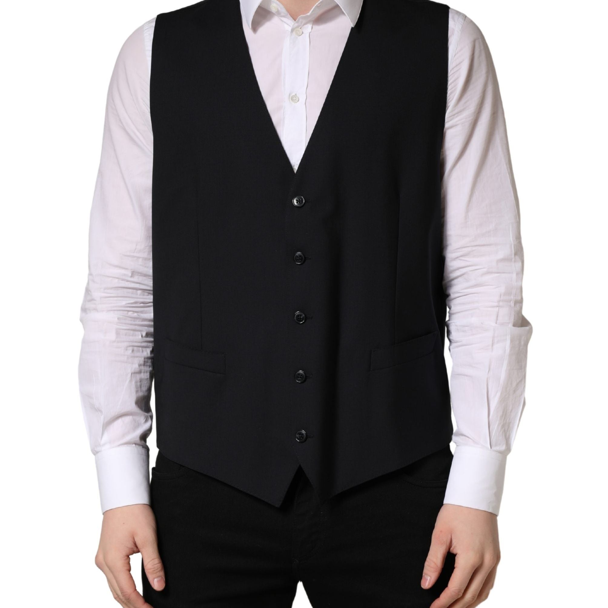 Dolce & Gabbana Black Wool Single Breasted Waistcoat Vest
