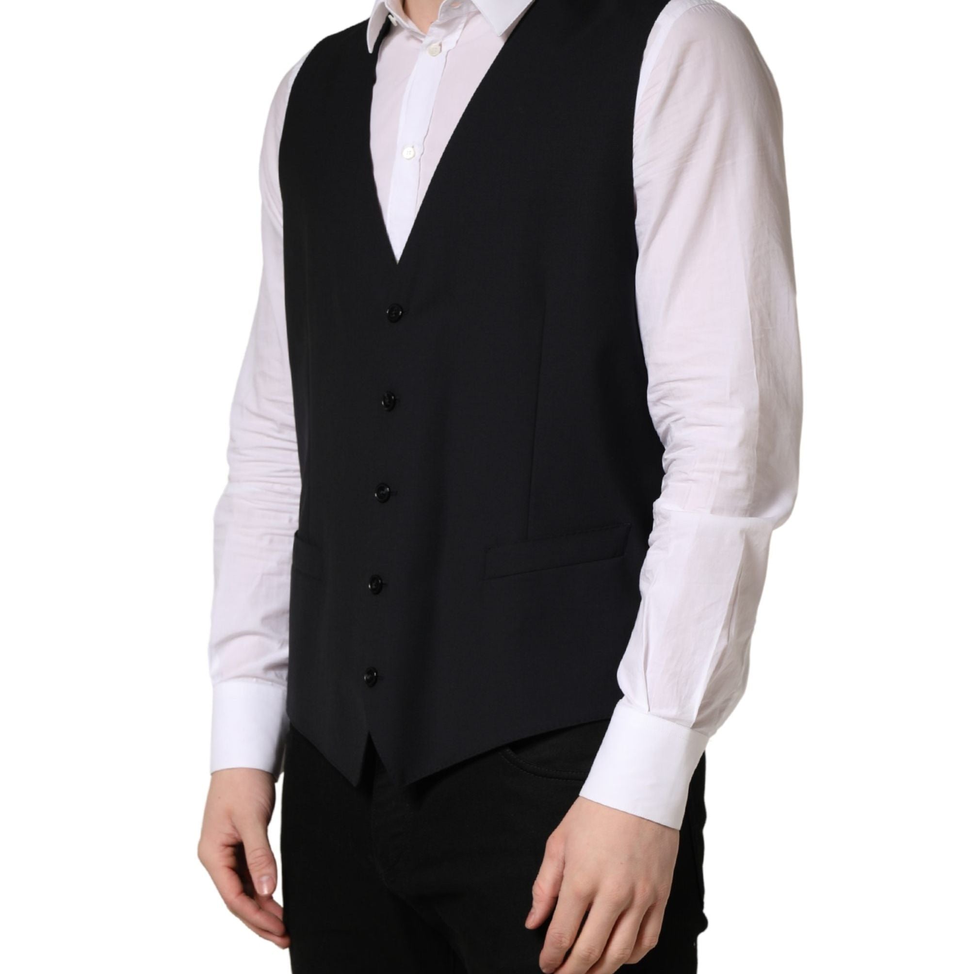 Dolce & Gabbana Black Wool Single Breasted Waistcoat Vest