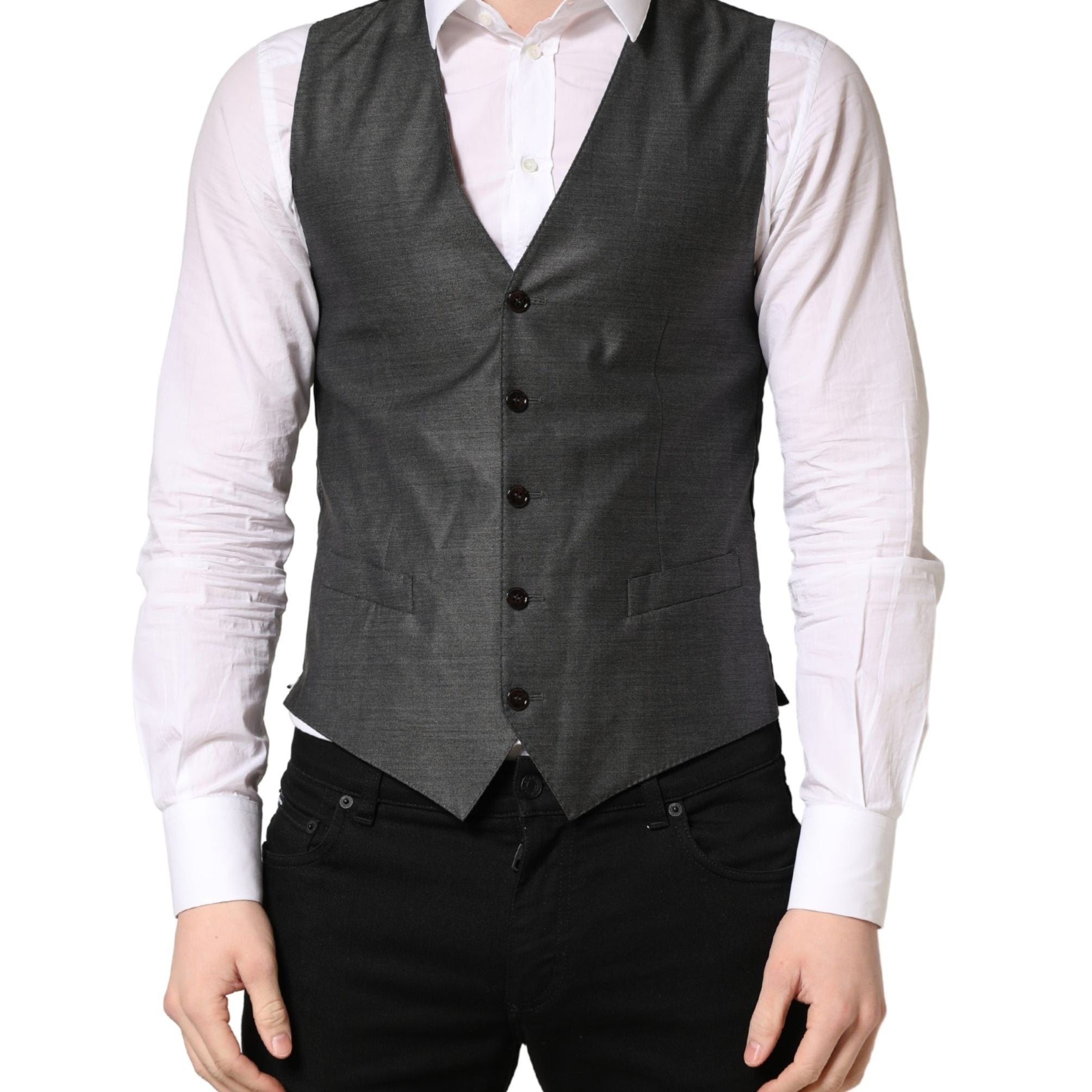 Dolce & Gabbana Dark Gray Wool Dress Formal Waistcoat Vest