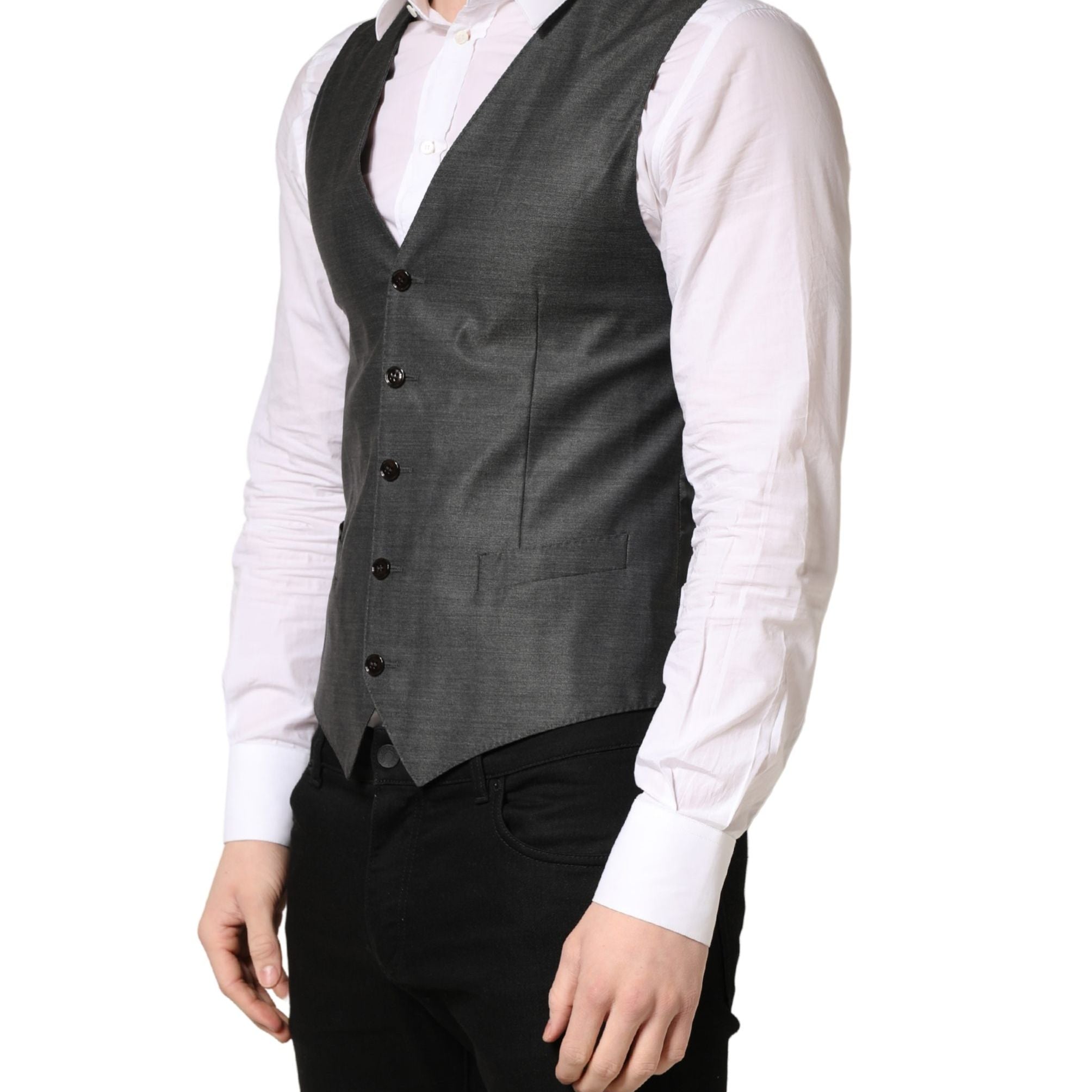 Dolce & Gabbana Dark Gray Wool Dress Formal Waistcoat Vest