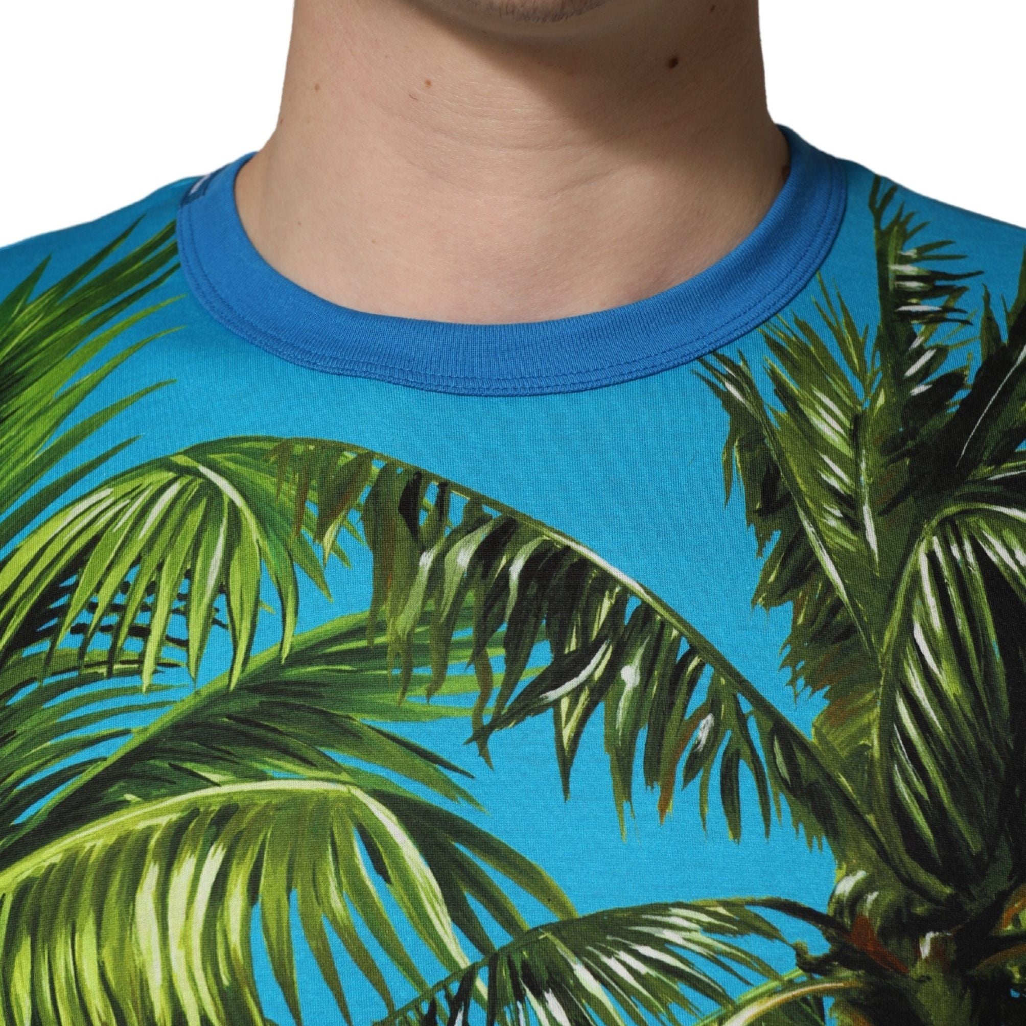 Dolce & Gabbana Blue Palm Tree Print Cotton CrewNeck T-shirt