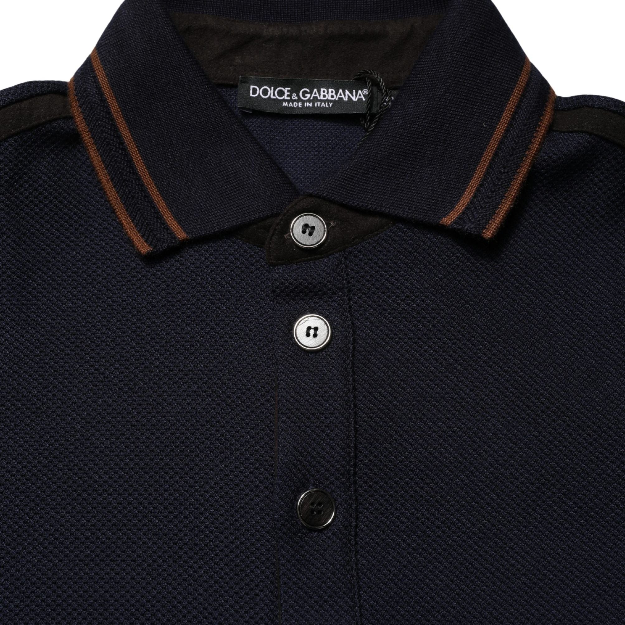 Dolce & Gabbana Dark Blue Silk Short Sleeve Men Polo T-shirt