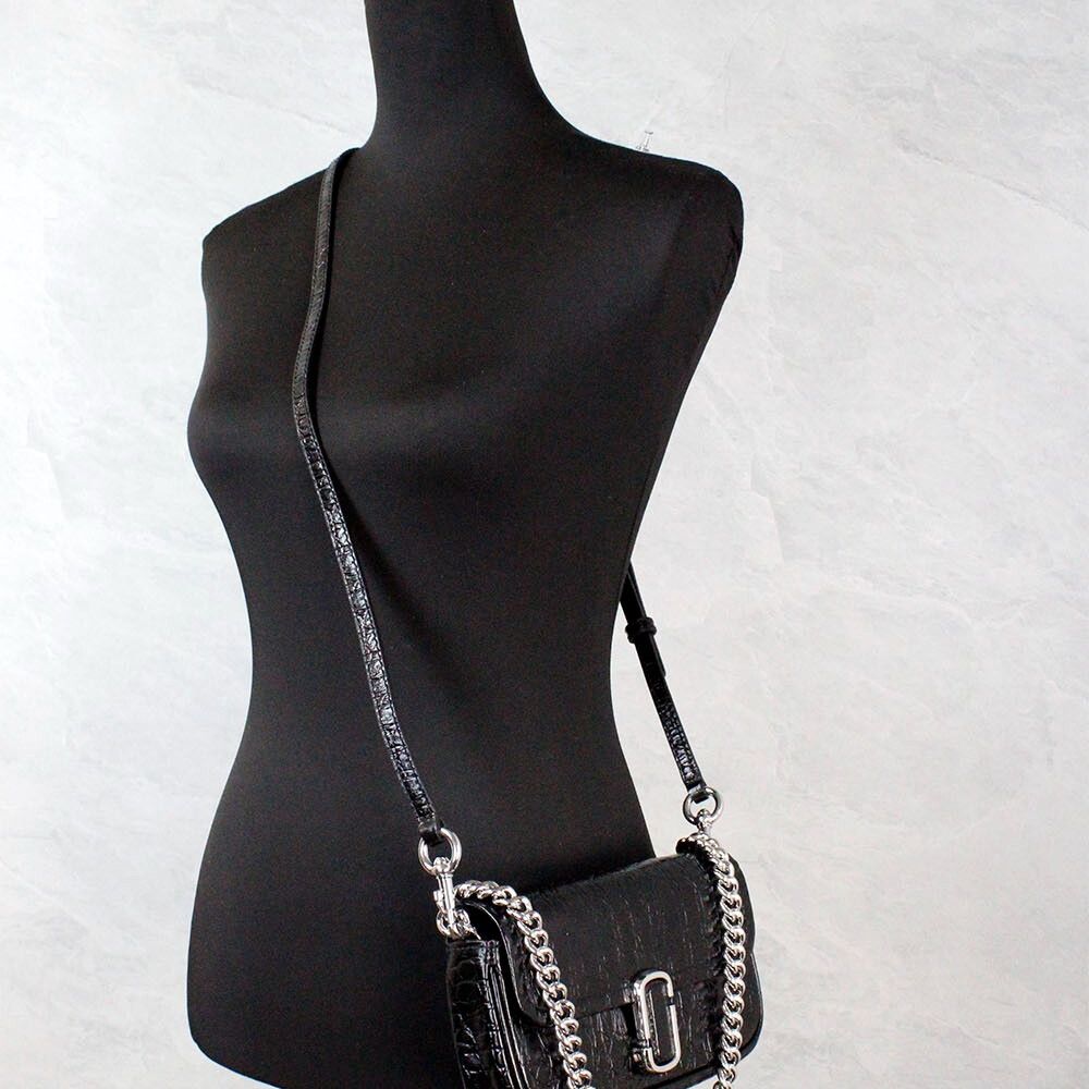 Marc Jacobs The Mini Shoulder Bag Black Embossed Leather Crossbody Bag