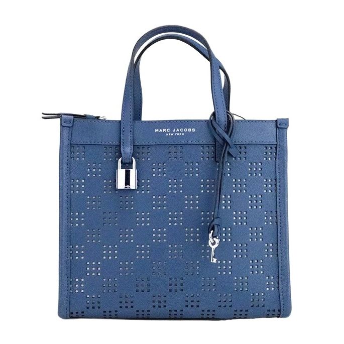 Marc Jacobs Mini Grind Blue Sea Perforated Leather Crossbody Tote Bag Purse