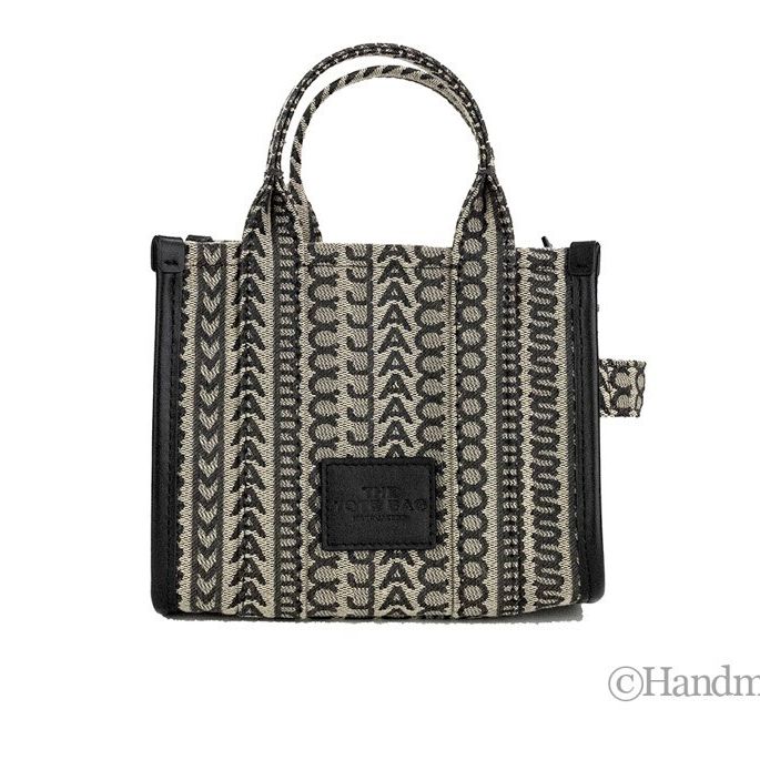 Marc Jacobs The Monogram Beige Mini Tote Woven Jacquard Canvas Crossbody Handbag