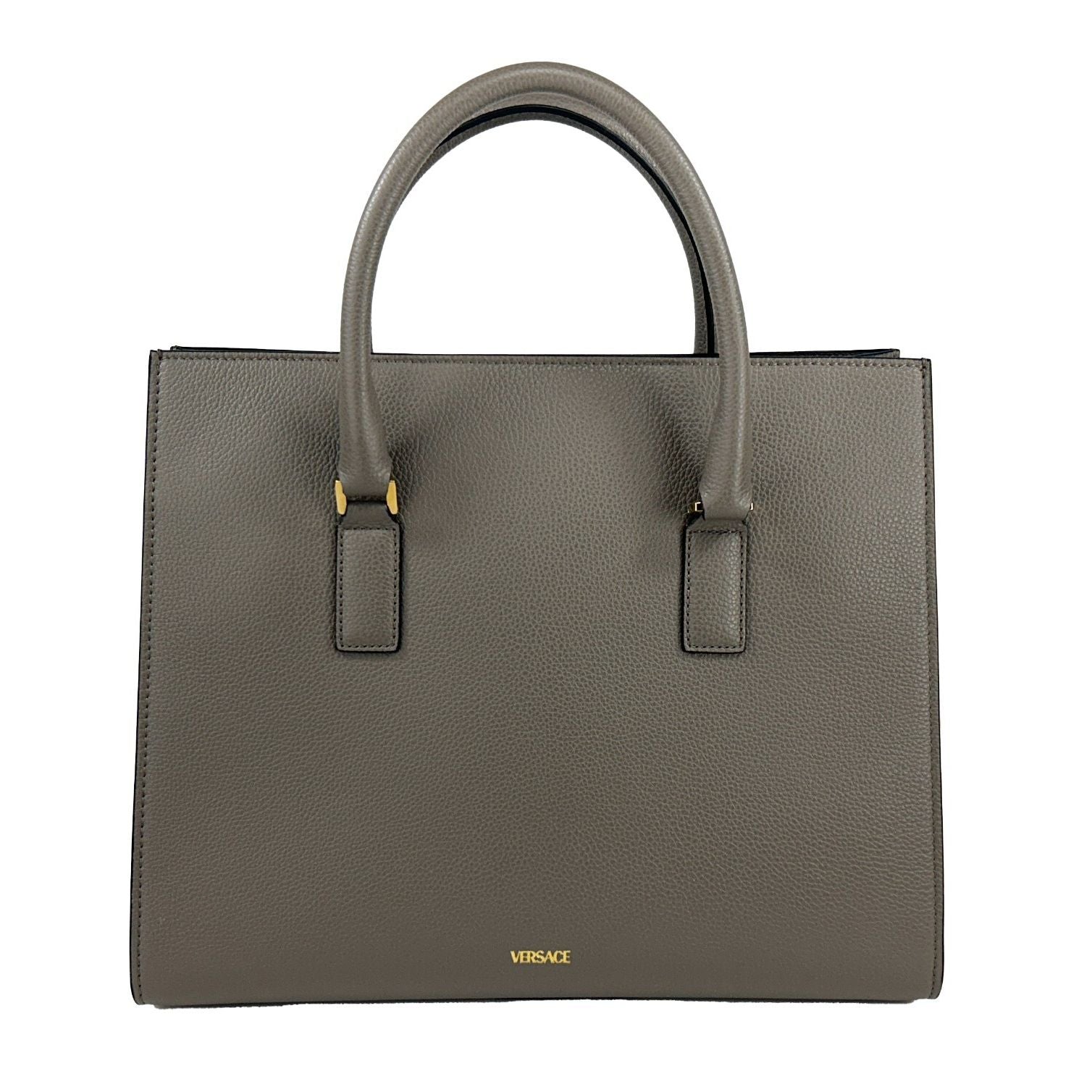 Versace Virtus Large Leather Top Handle Satchel Bag Tote Gray