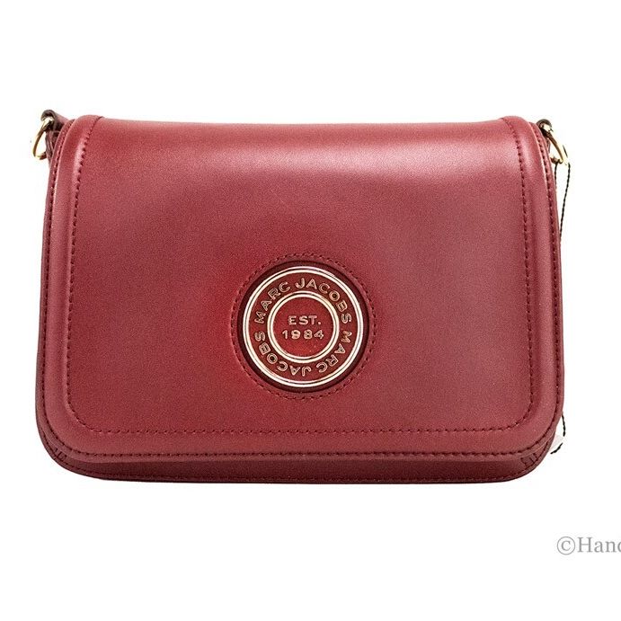 Marc Jacobs Medium Metal Signet Syrah Smooth Leather Flap Crossbody Purse Bag