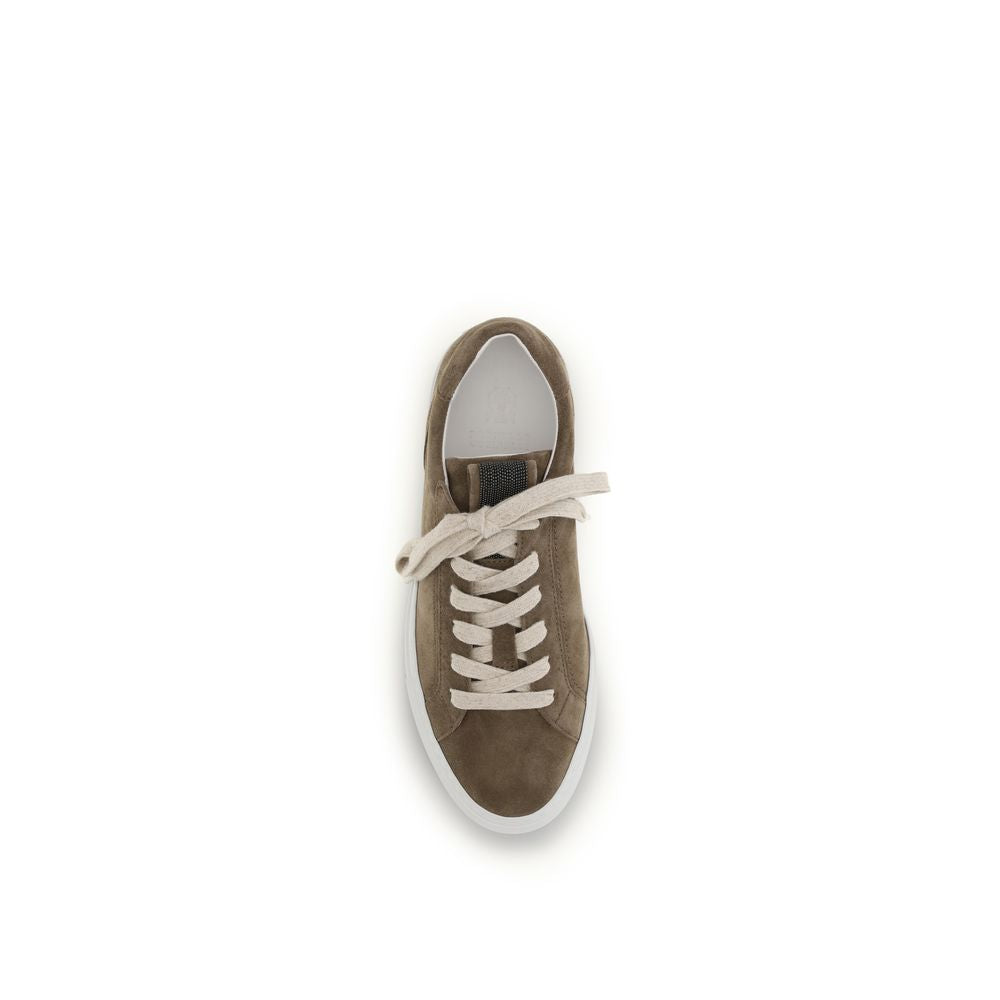 Brunello Cucinelli Brown Calf Leather Bos Taurus Low Top Sneakers