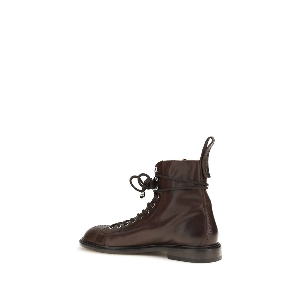 Versace Brown Calf Leather Bos Taurus Lace-Up Boots