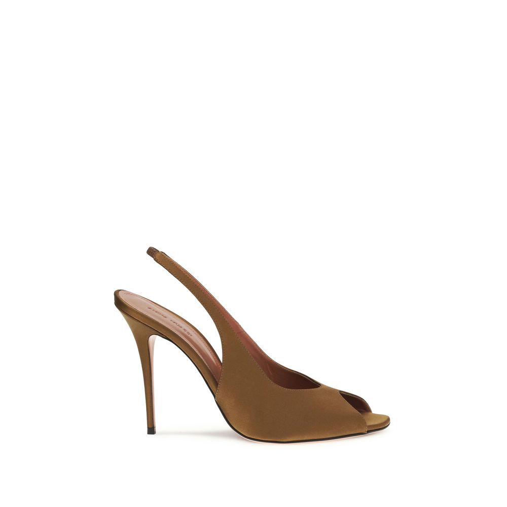 Amina Muaddi Brown Silk Stiletto Heel Sandals
