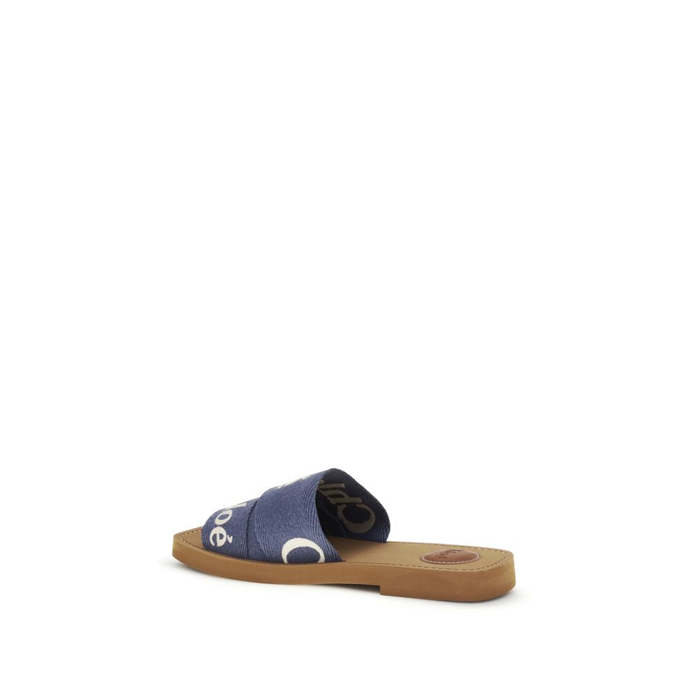 Chloé Blue Cotton Flat Sandals