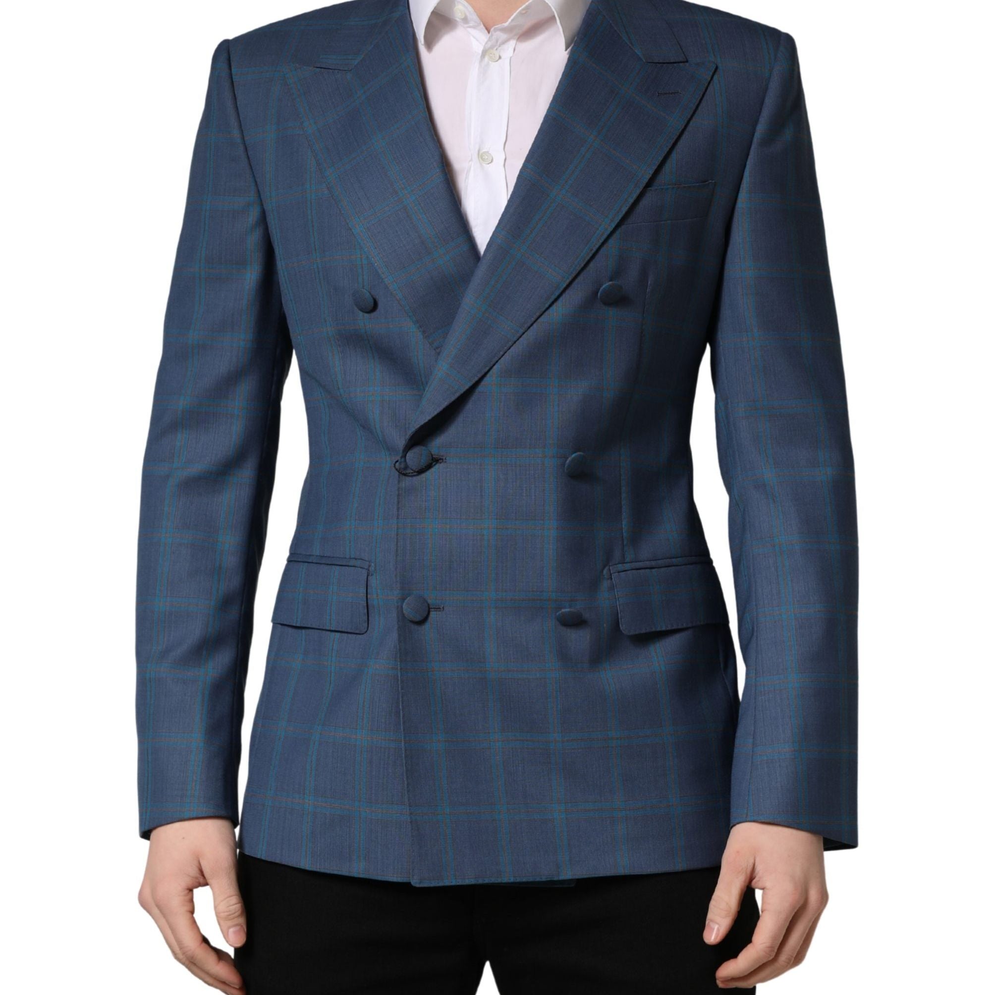 Dolce & Gabbana Blue Checked Double Breasted Men Suit Jacket