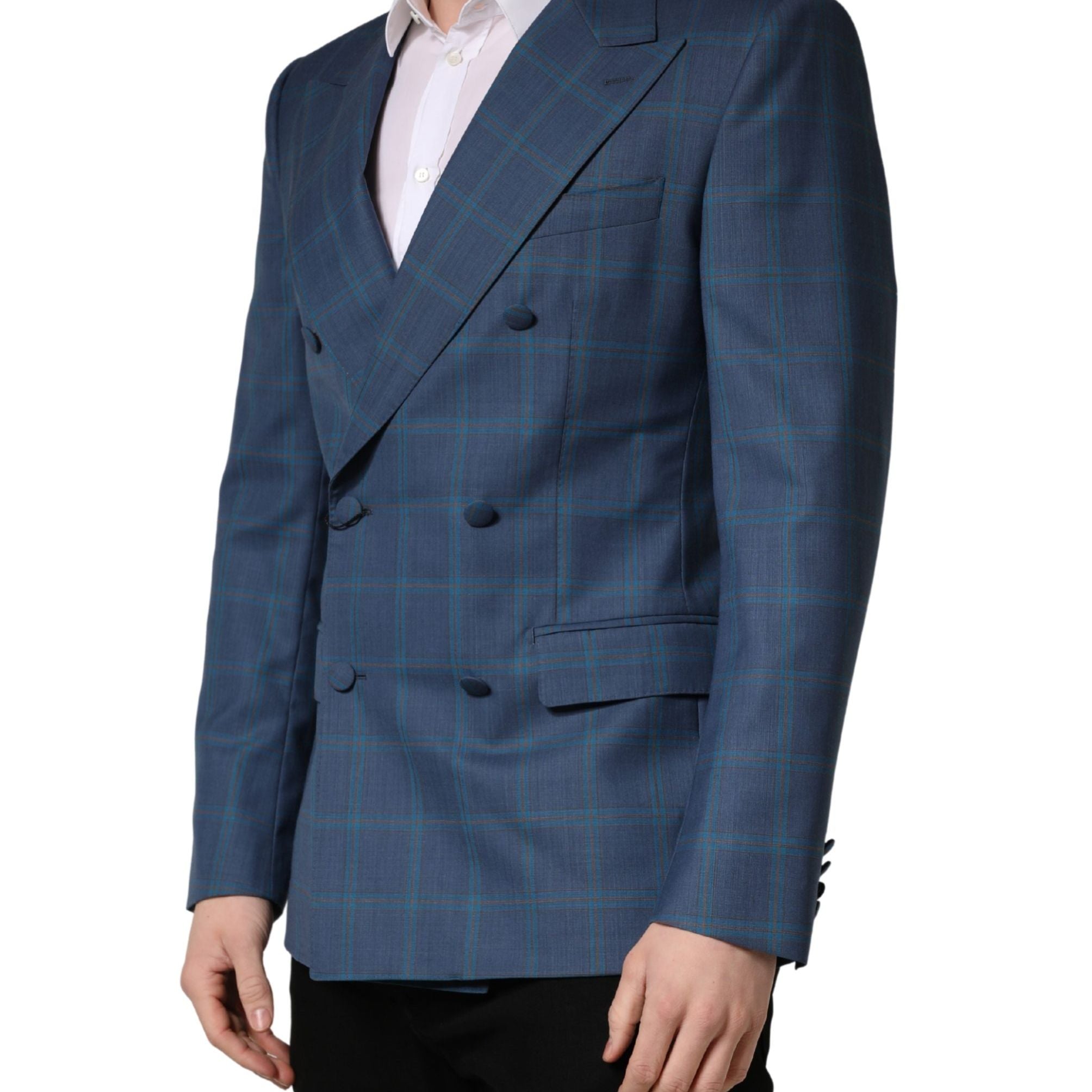 Dolce & Gabbana Blue Checked Double Breasted Men Suit Jacket