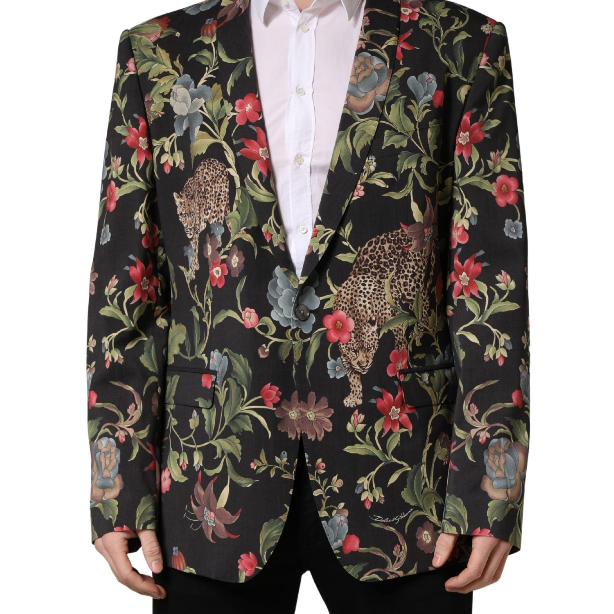 Dolce & Gabbana Multicolor Floral Leopard 1 Button Men Suit Jacket