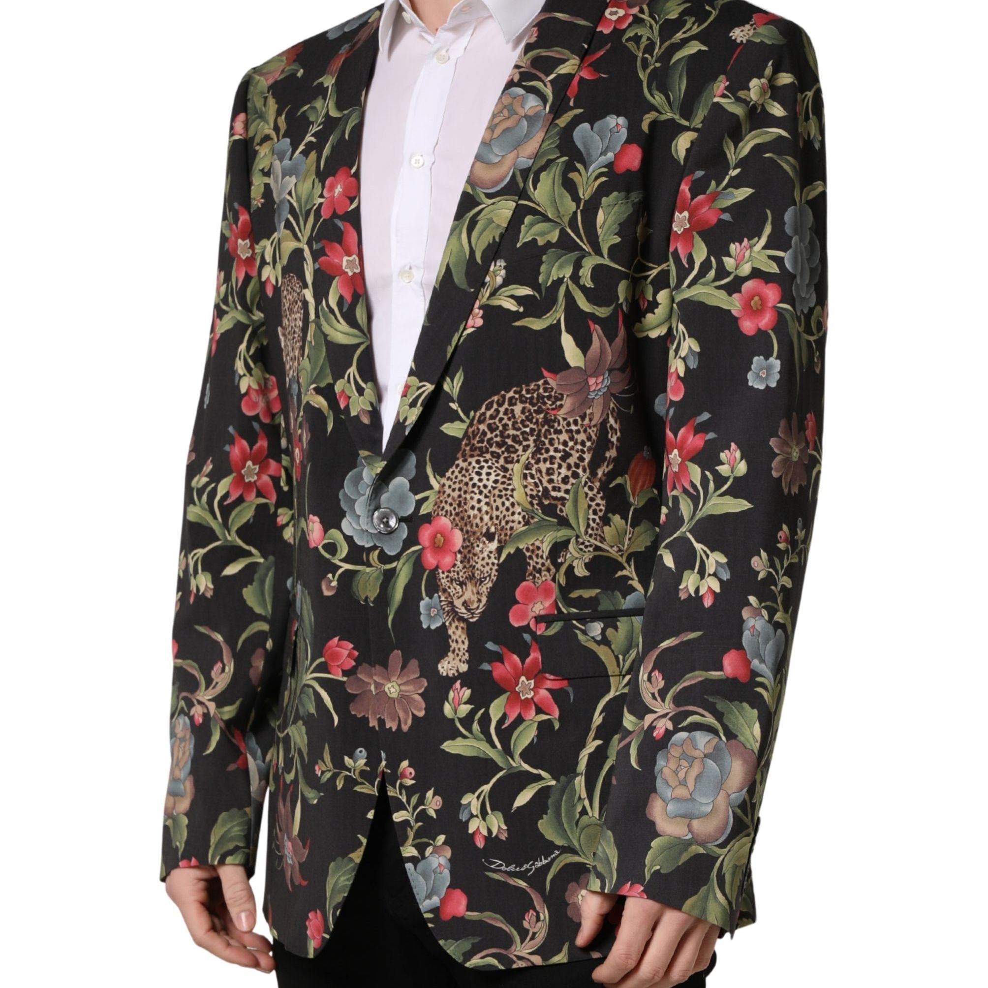 Dolce & Gabbana Multicolor Floral Leopard 1 Button Men Suit Jacket