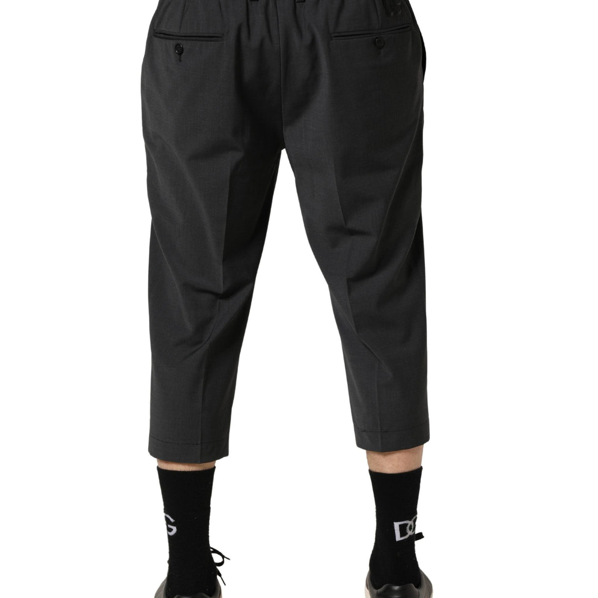 Dolce & Gabbana Dark Gray Wool Cropped Chino Trouser Pants