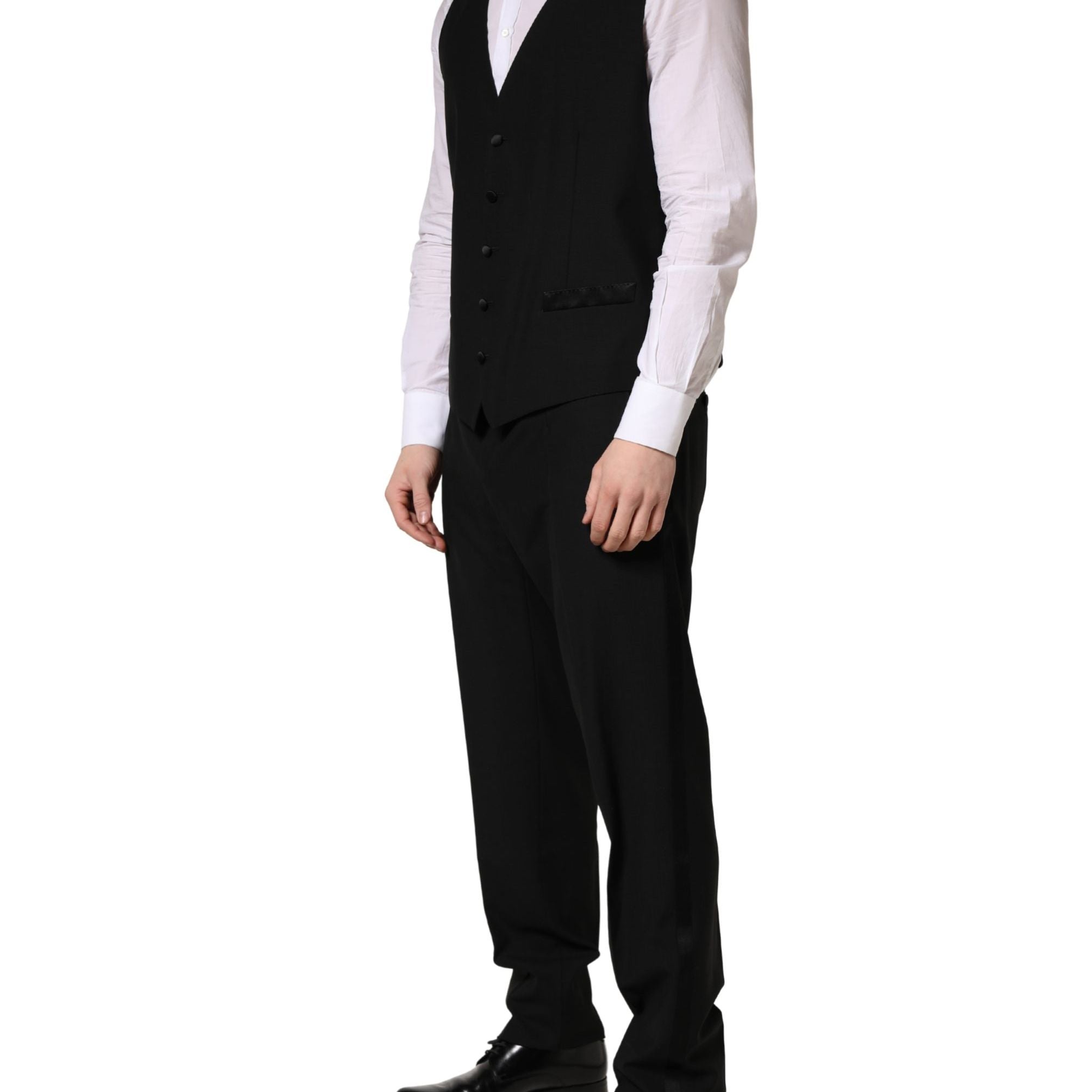 Dolce & Gabbana Black Wool Silk Saxophone Slim Fit 3Pc Suit
