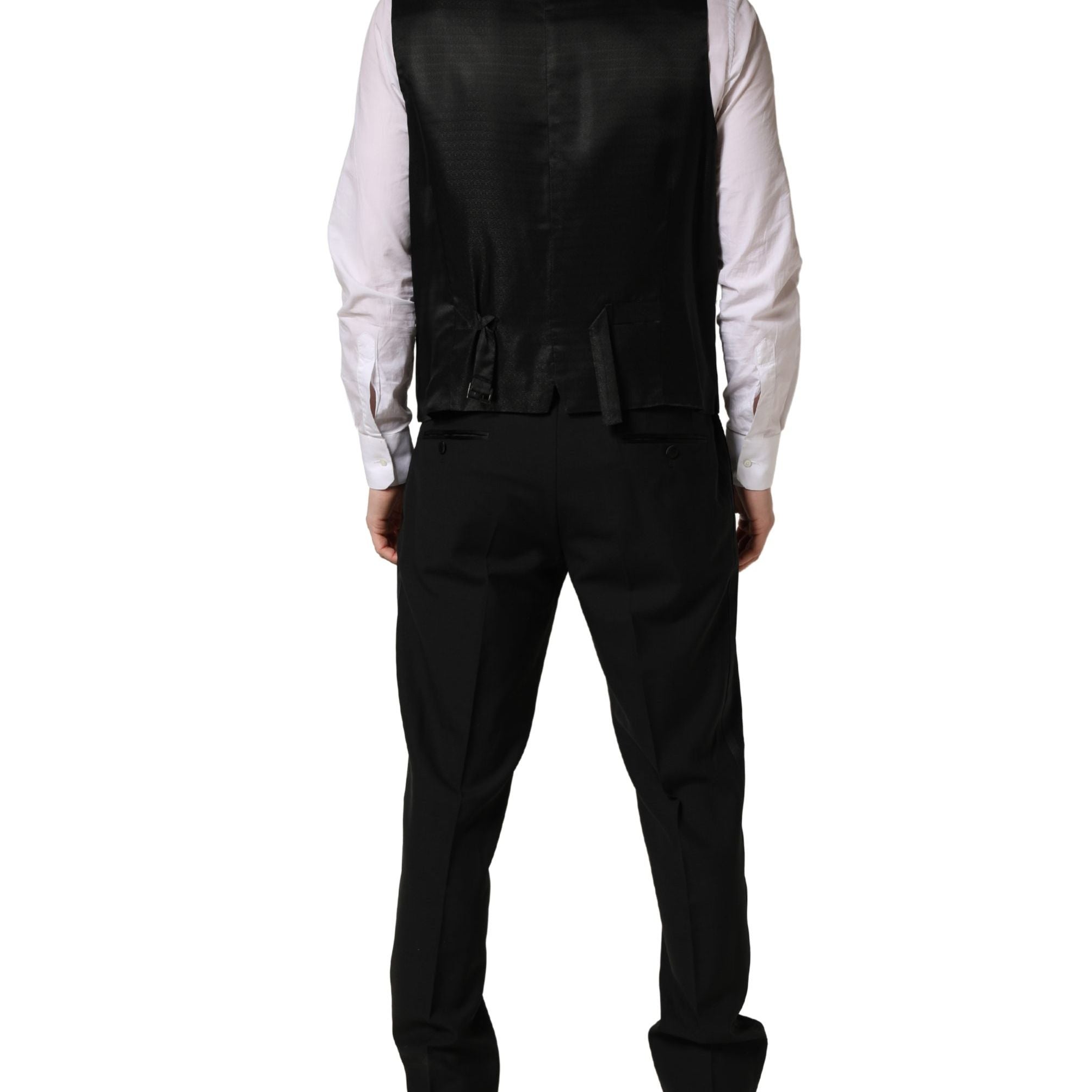 Dolce & Gabbana Black Wool Silk Saxophone Slim Fit 3Pc Suit