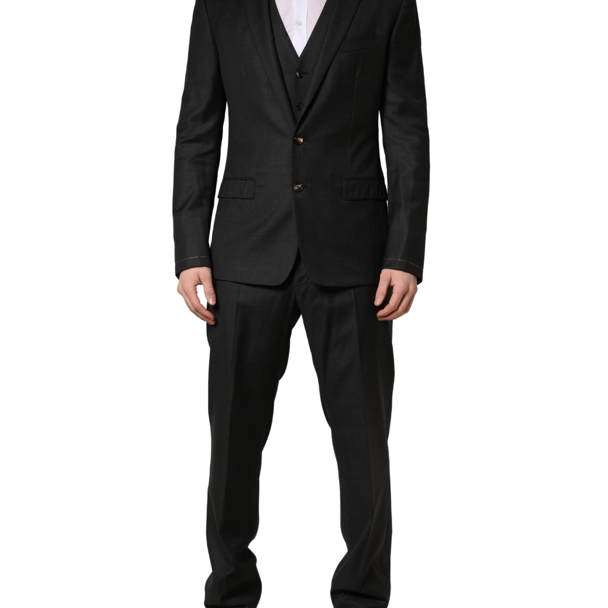 Dolce & Gabbana Black Wool Slim Fit Formal 3 Piece Men Suit