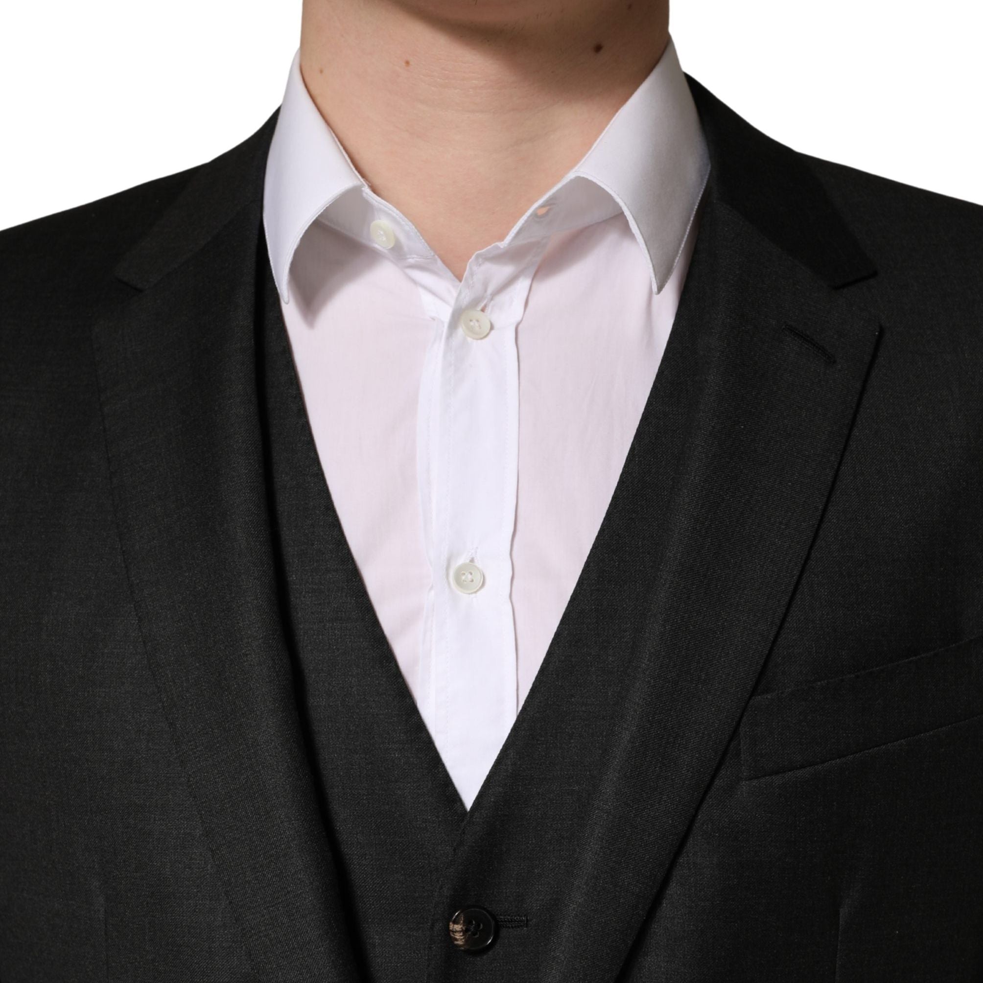 Dolce & Gabbana Black Wool Slim Fit Formal 3 Piece Men Suit