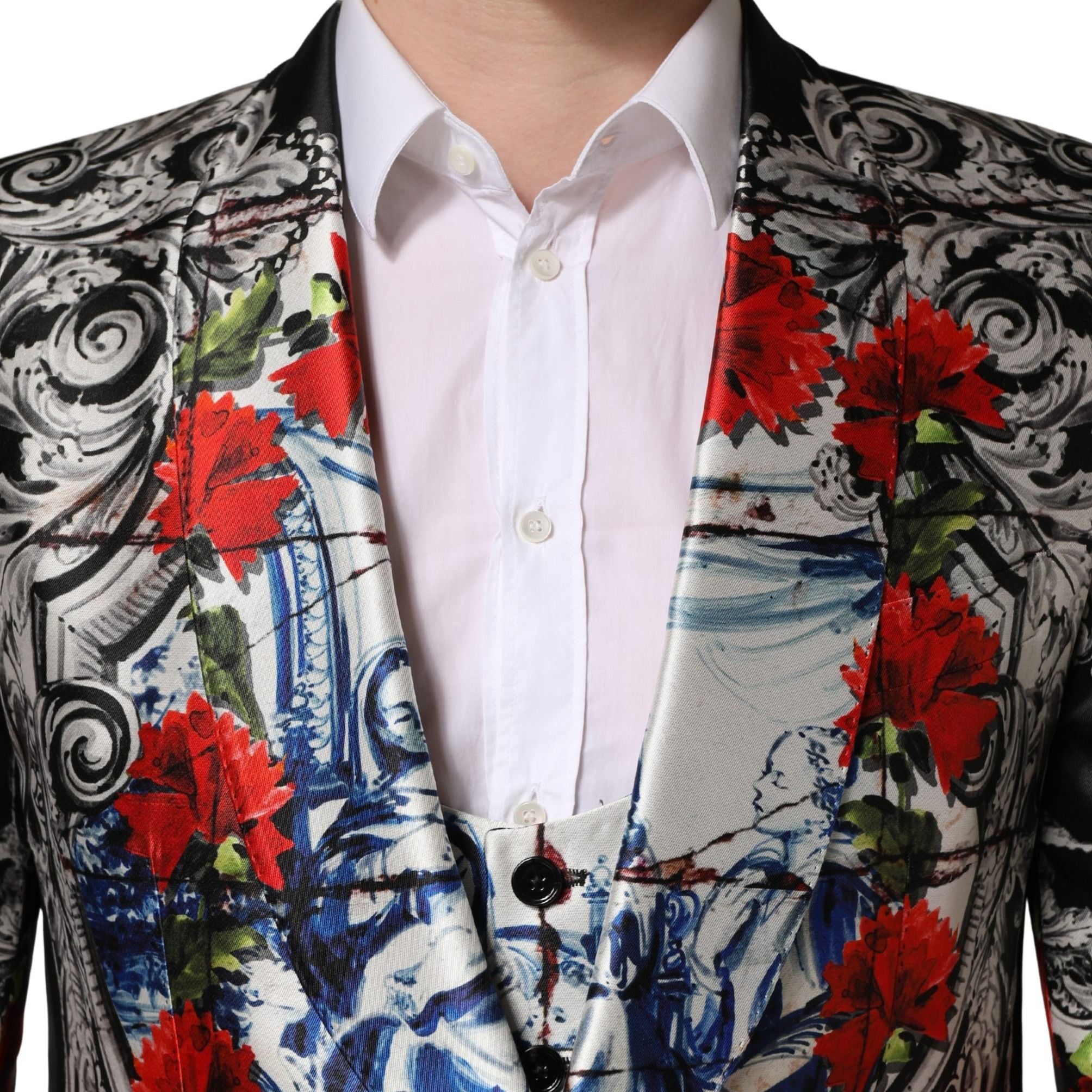 Dolce & Gabbana Black Floral 2 Buttons Formal 3 Piece Suit