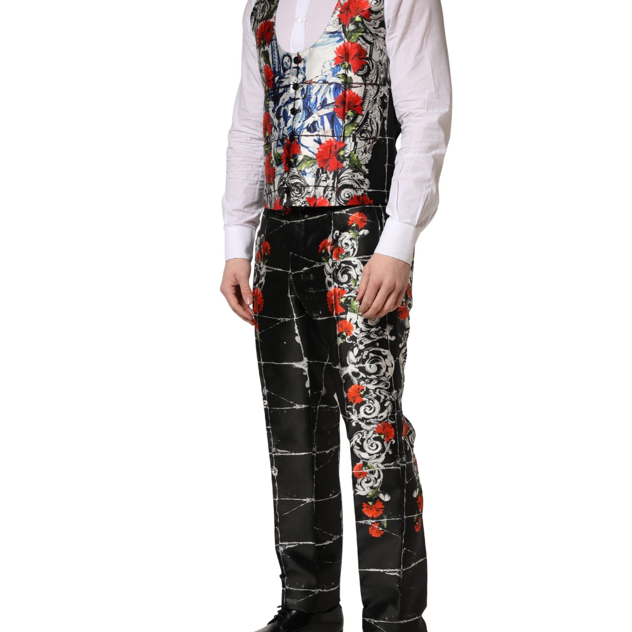Dolce & Gabbana Black Floral 2 Buttons Formal 3 Piece Suit