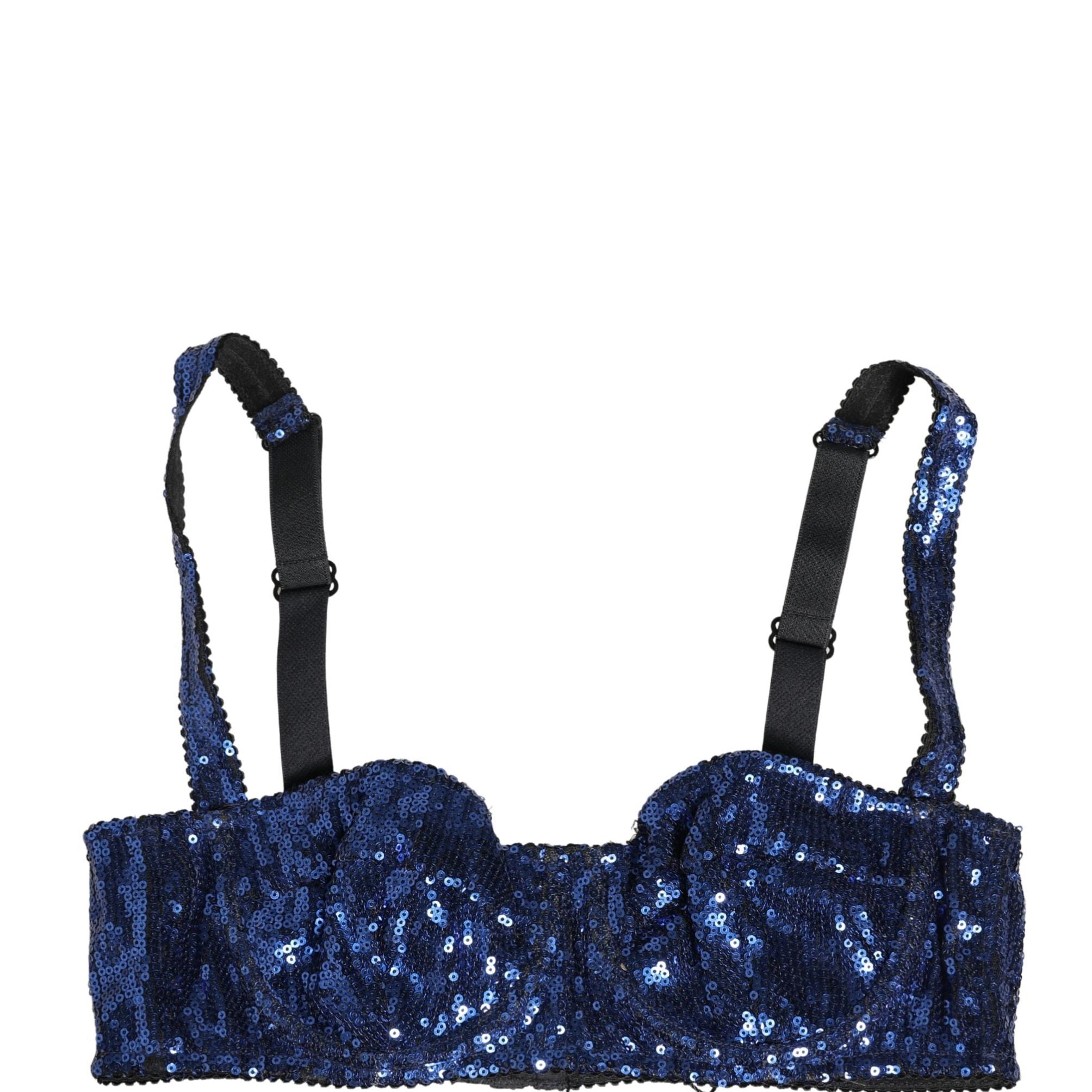 Dolce & Gabbana Blue Sequined Nyon Balconnet Bra Underwear
