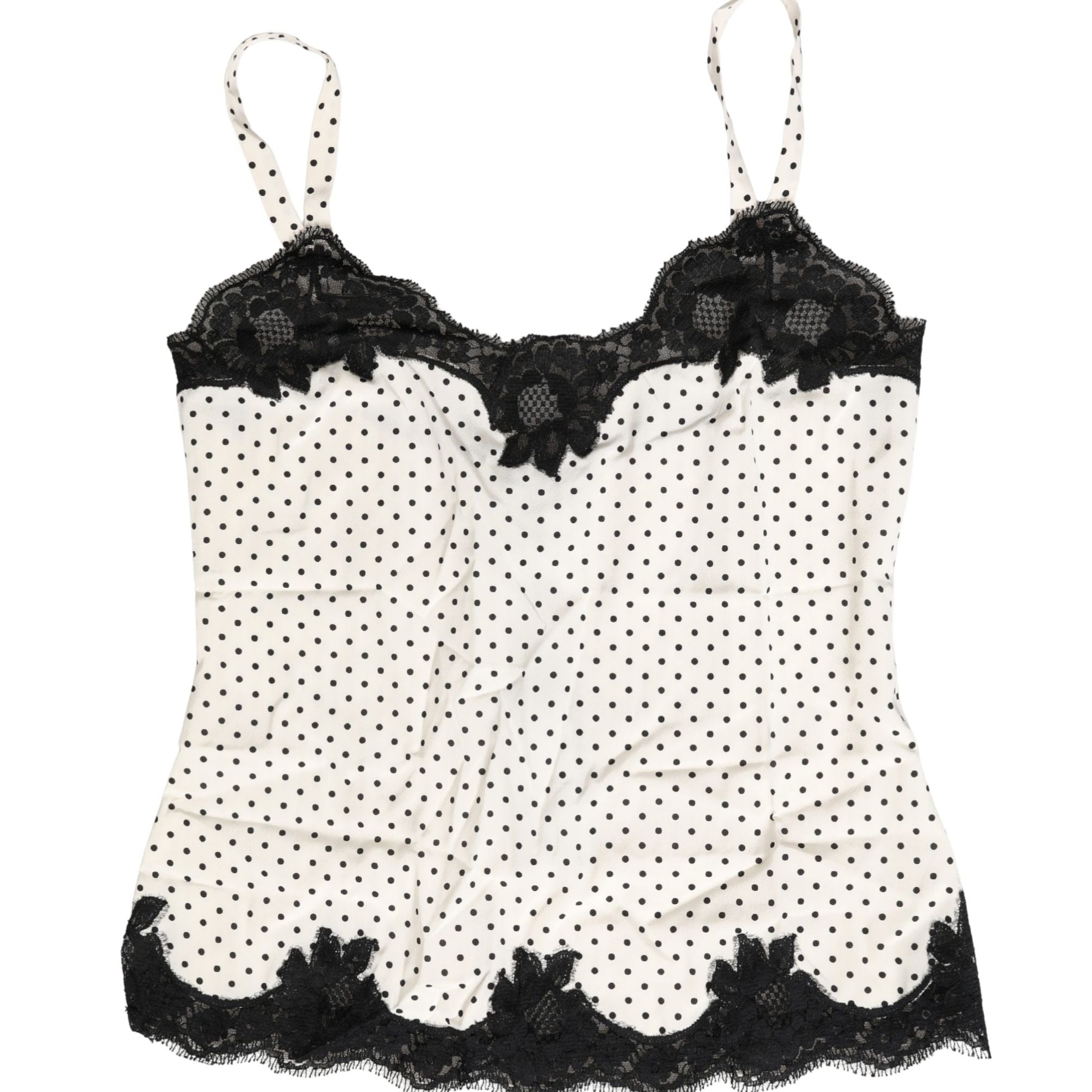 Dolce & Gabbana White Polka Dot Lace-Trimmed Camisole Top Underwear