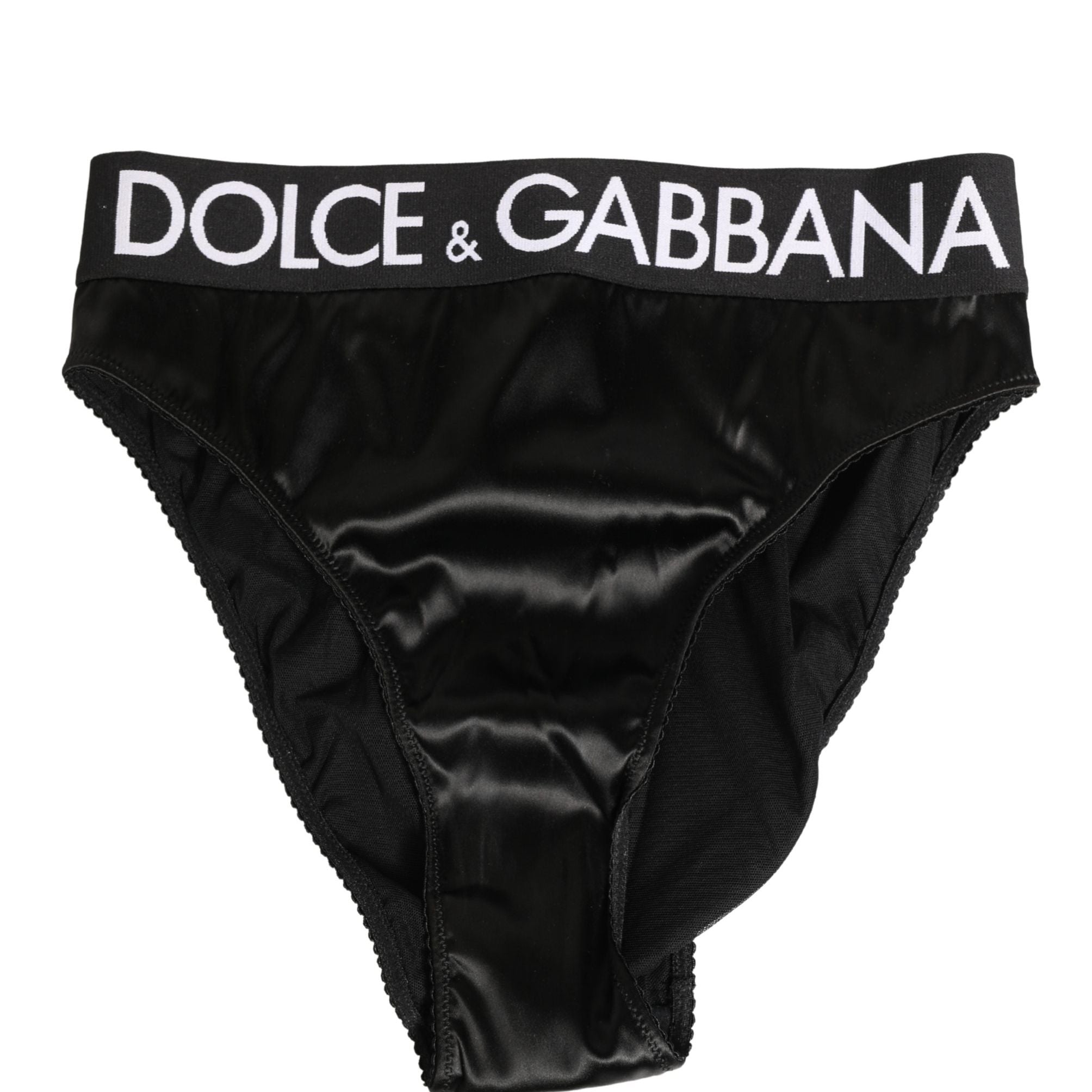 Dolce & Gabbana Black Satin High-Waist Brief Logo Women Underwear