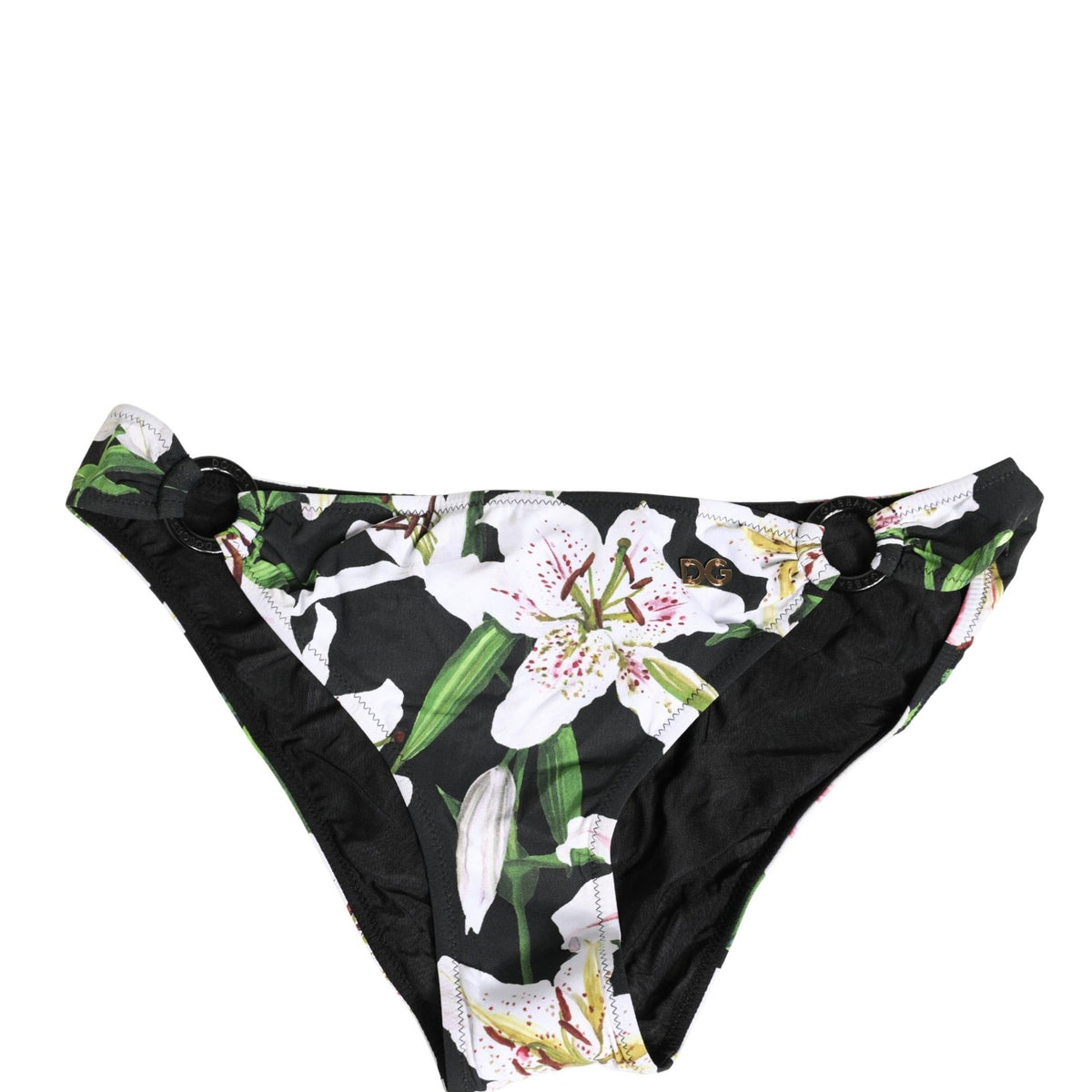 Dolce & Gabbana Black Lily Print Nylon Bottom Beachwear Swimwear