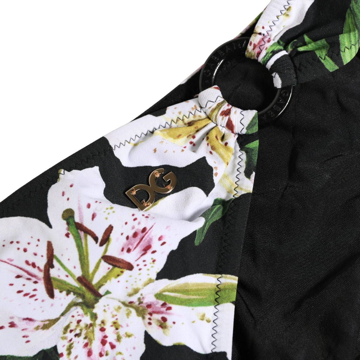 Dolce & Gabbana Black Lily Print Nylon Bottom Beachwear Swimwear