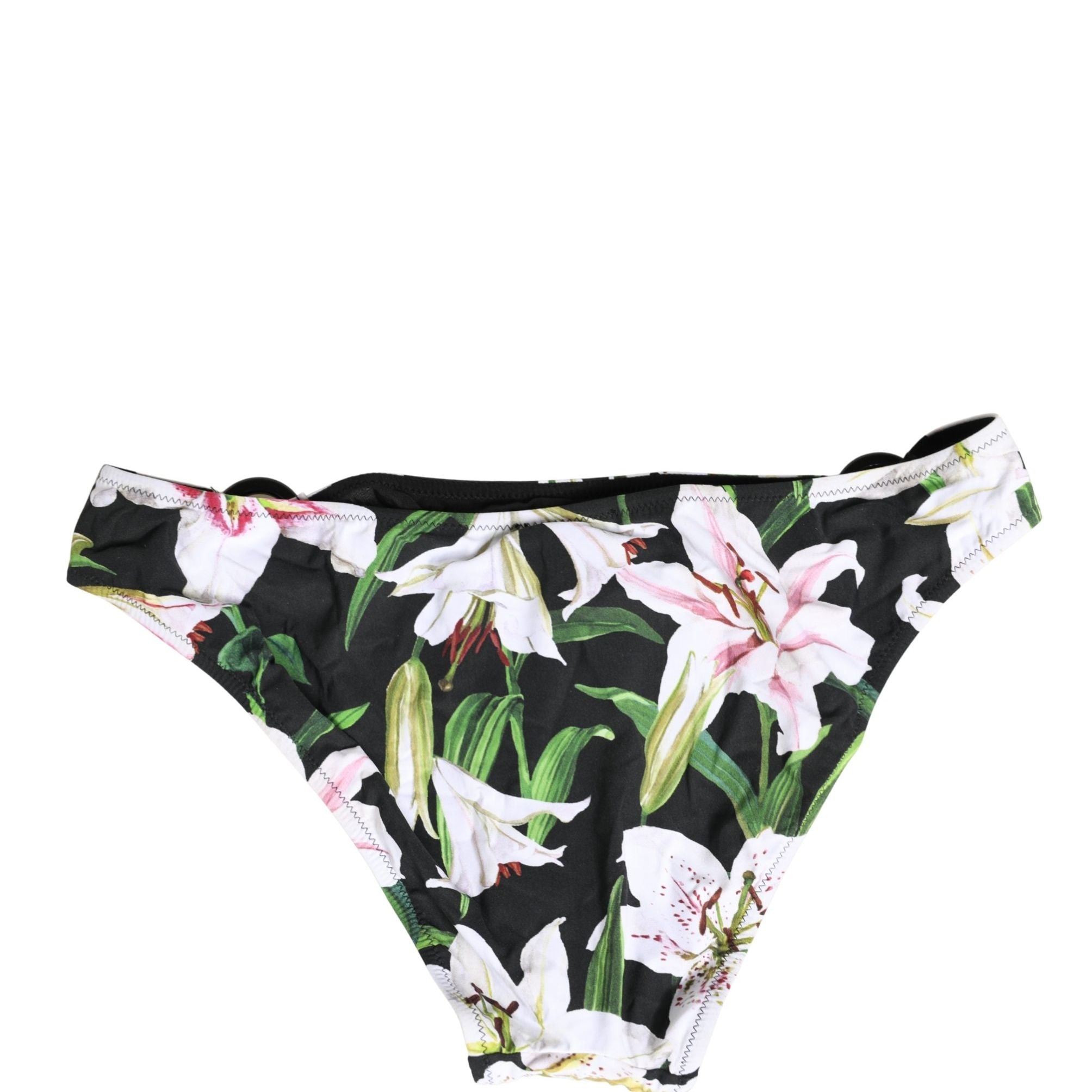 Dolce & Gabbana Black Lily Print Nylon Bottom Beachwear Swimwear