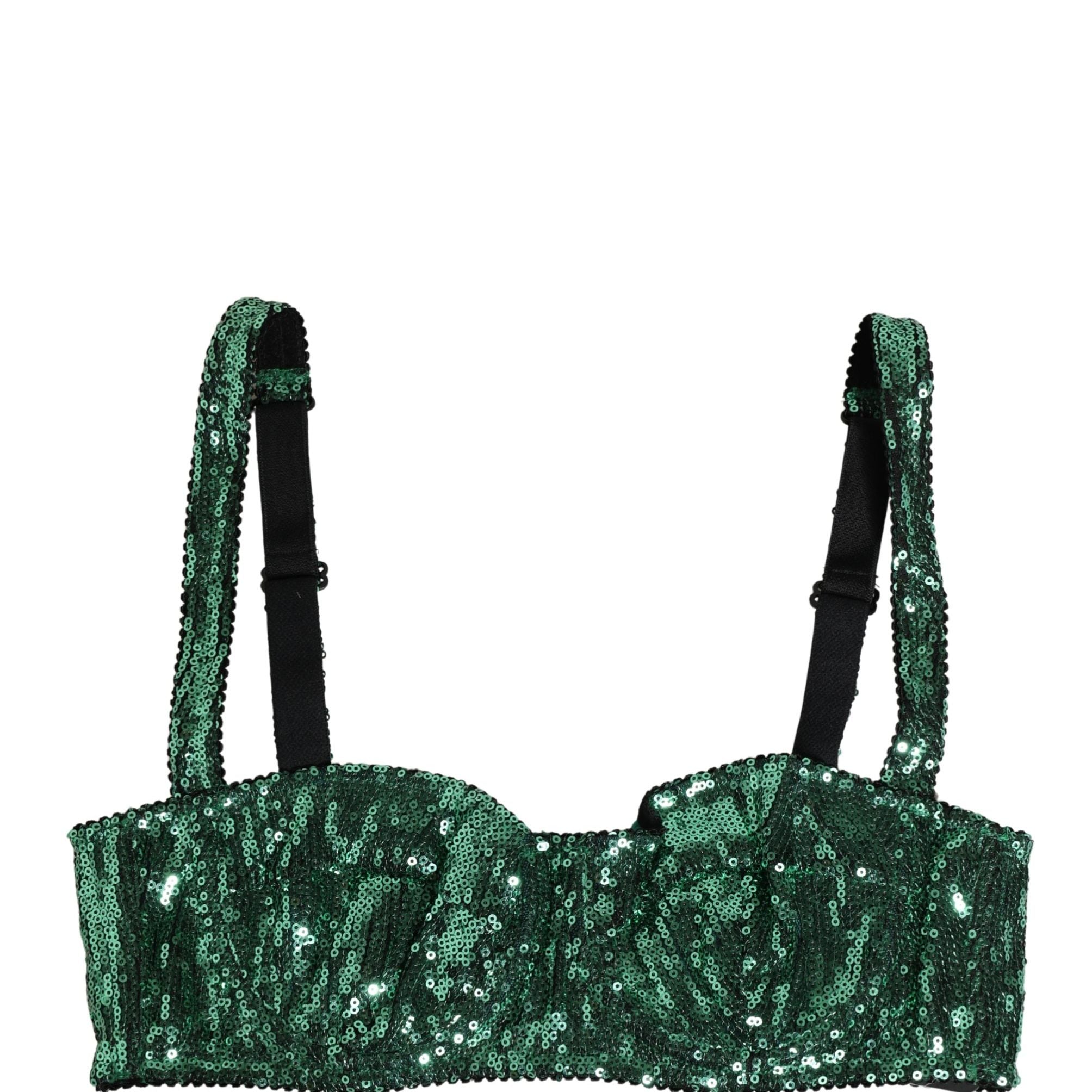 Dolce & Gabbana Green Sequined Nyon Balconnet Bra Underwear