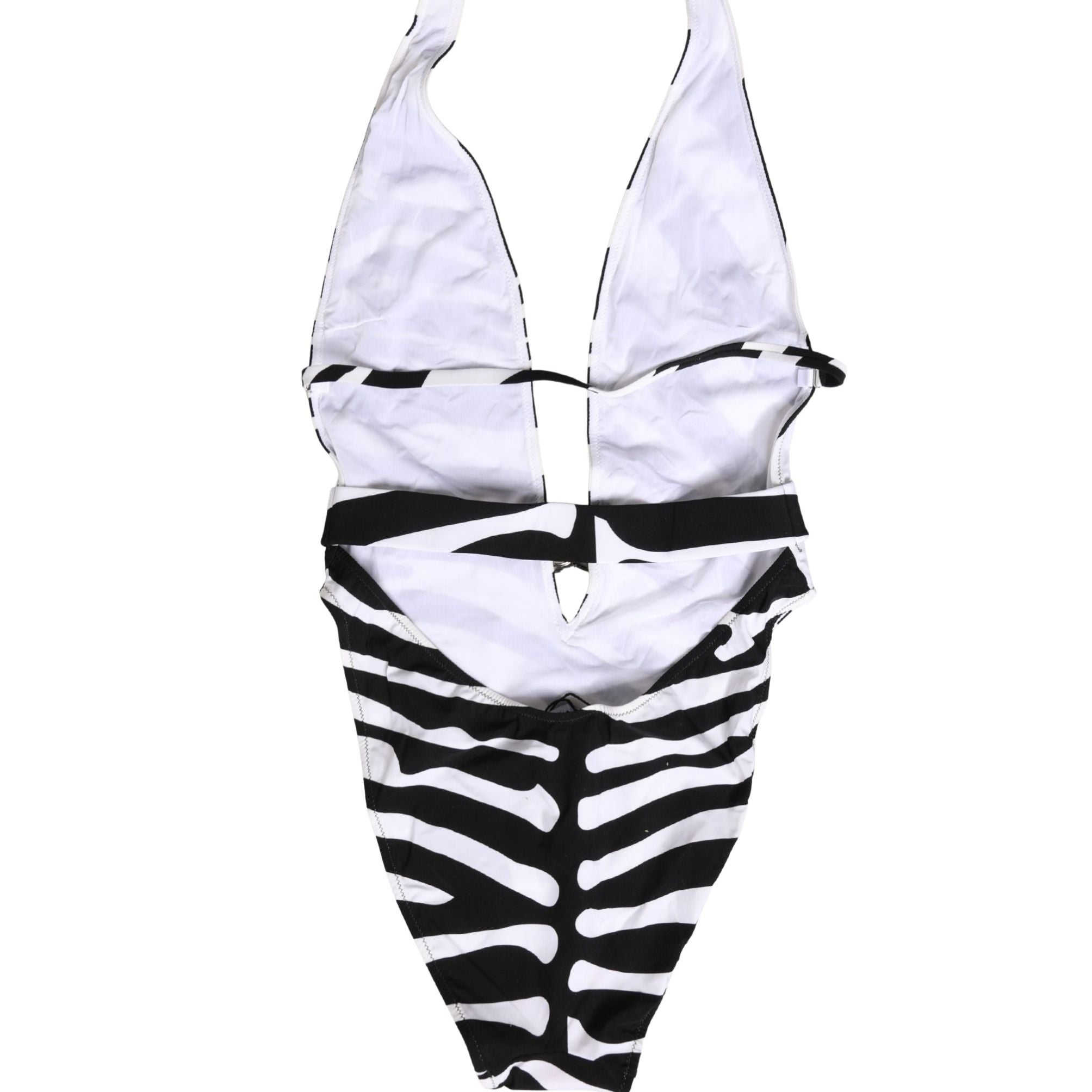 Dolce & Gabbana Black White Zebra Deep V-Neck One Piece Swimwear