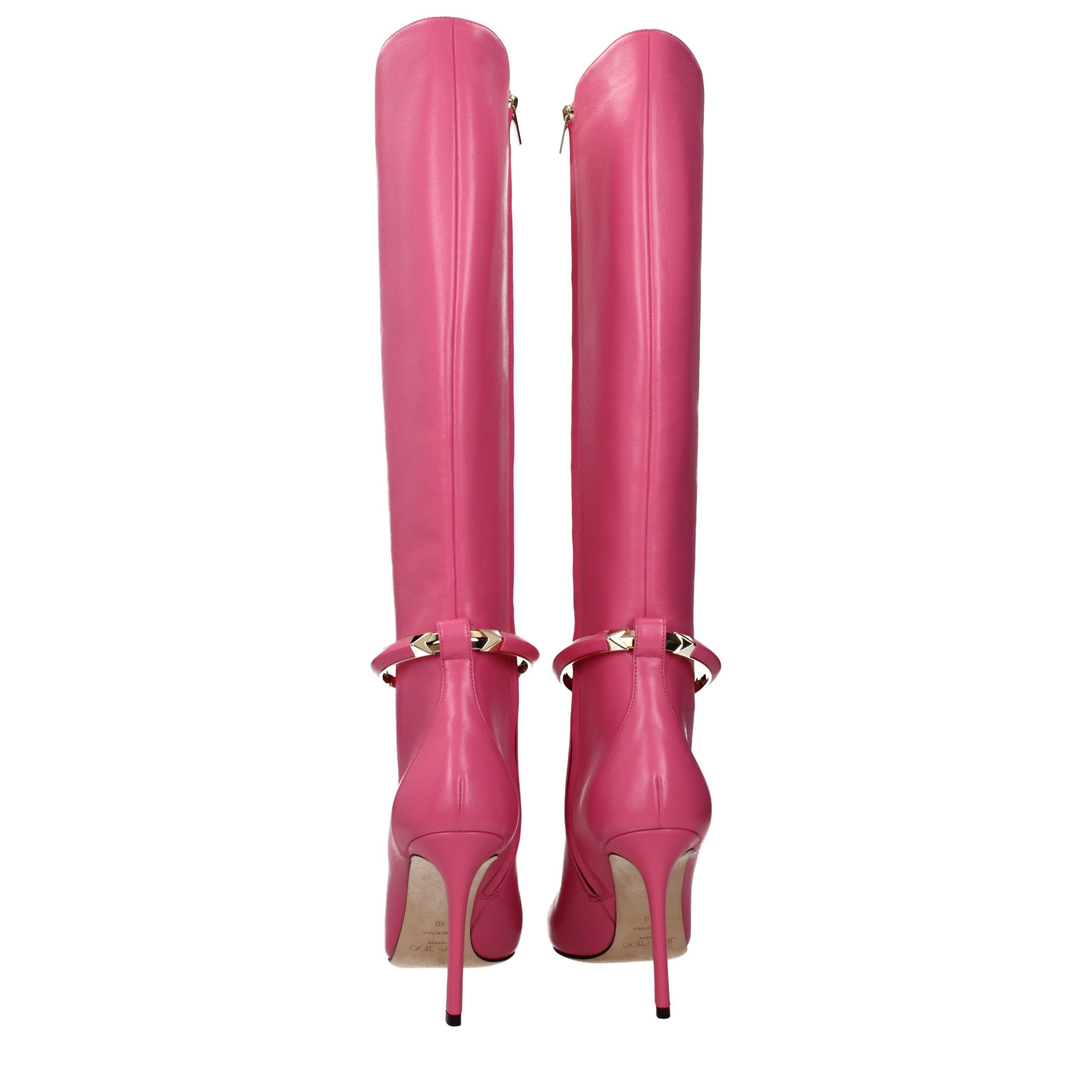 Jimmy Choo Pink Leather High Heel Boots