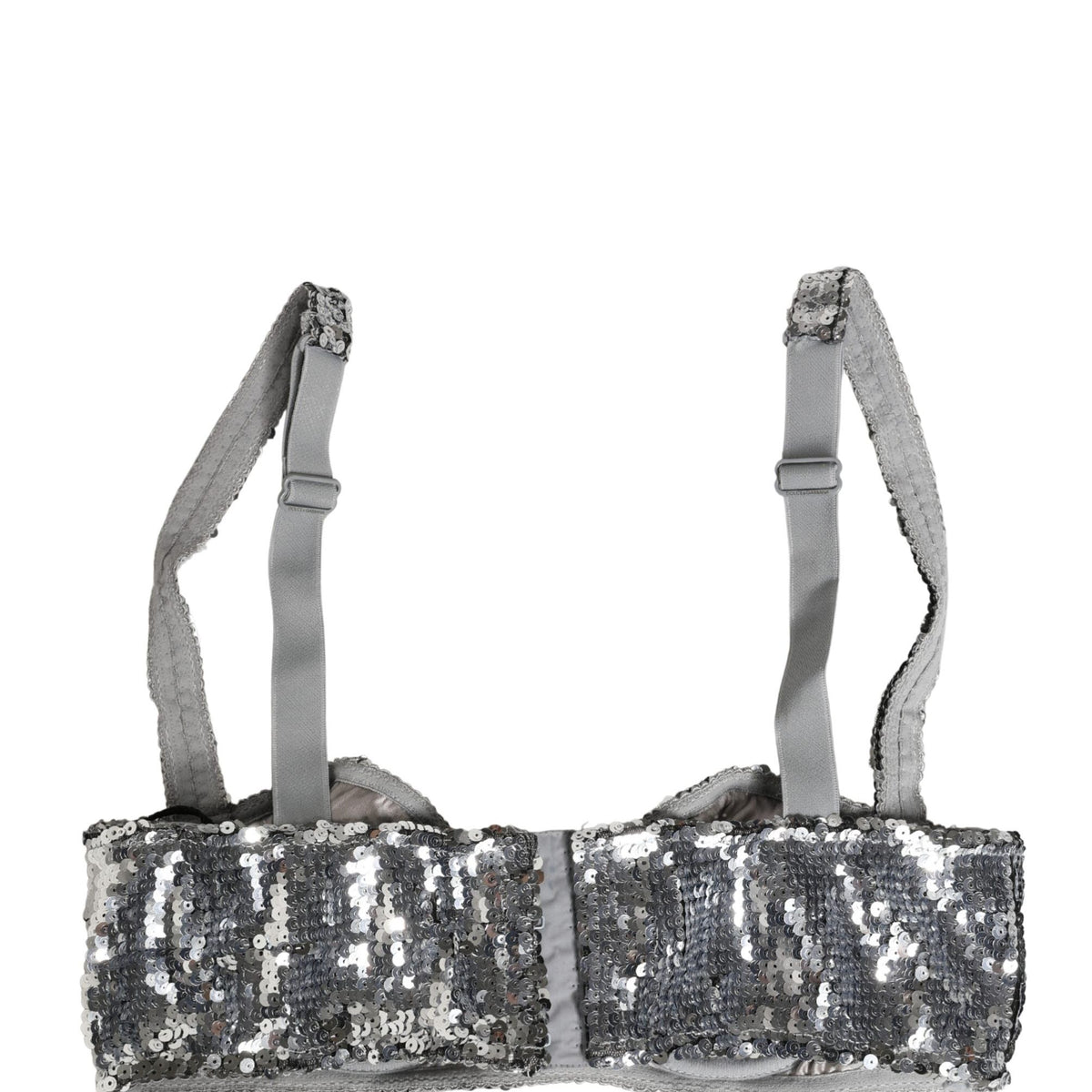 Dolce & Gabbana Silver Sequined Nyon Balconnet Bra Underwear