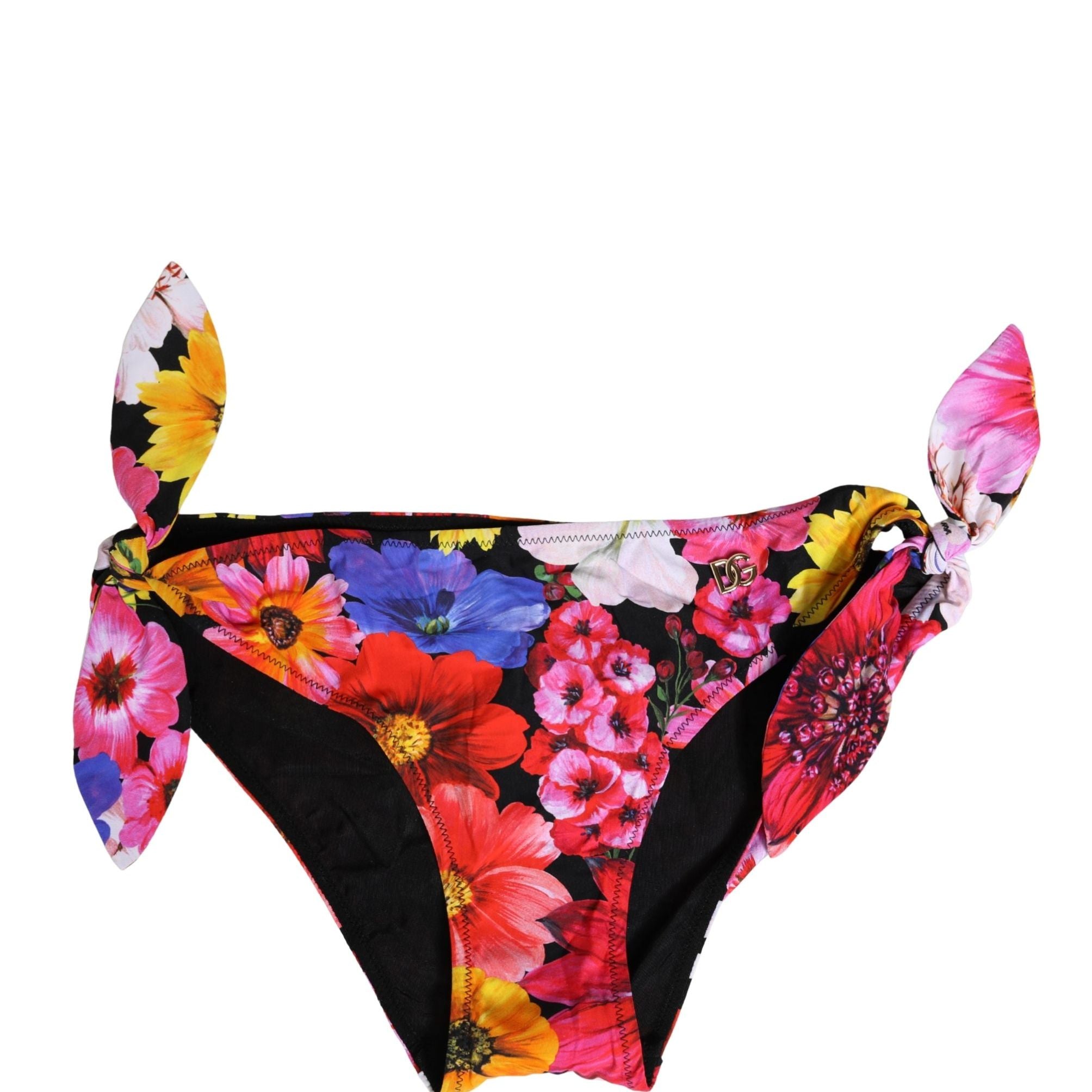 Dolce & Gabbana Black Floral Print Swimsuit Bikini Bottom Swimwear