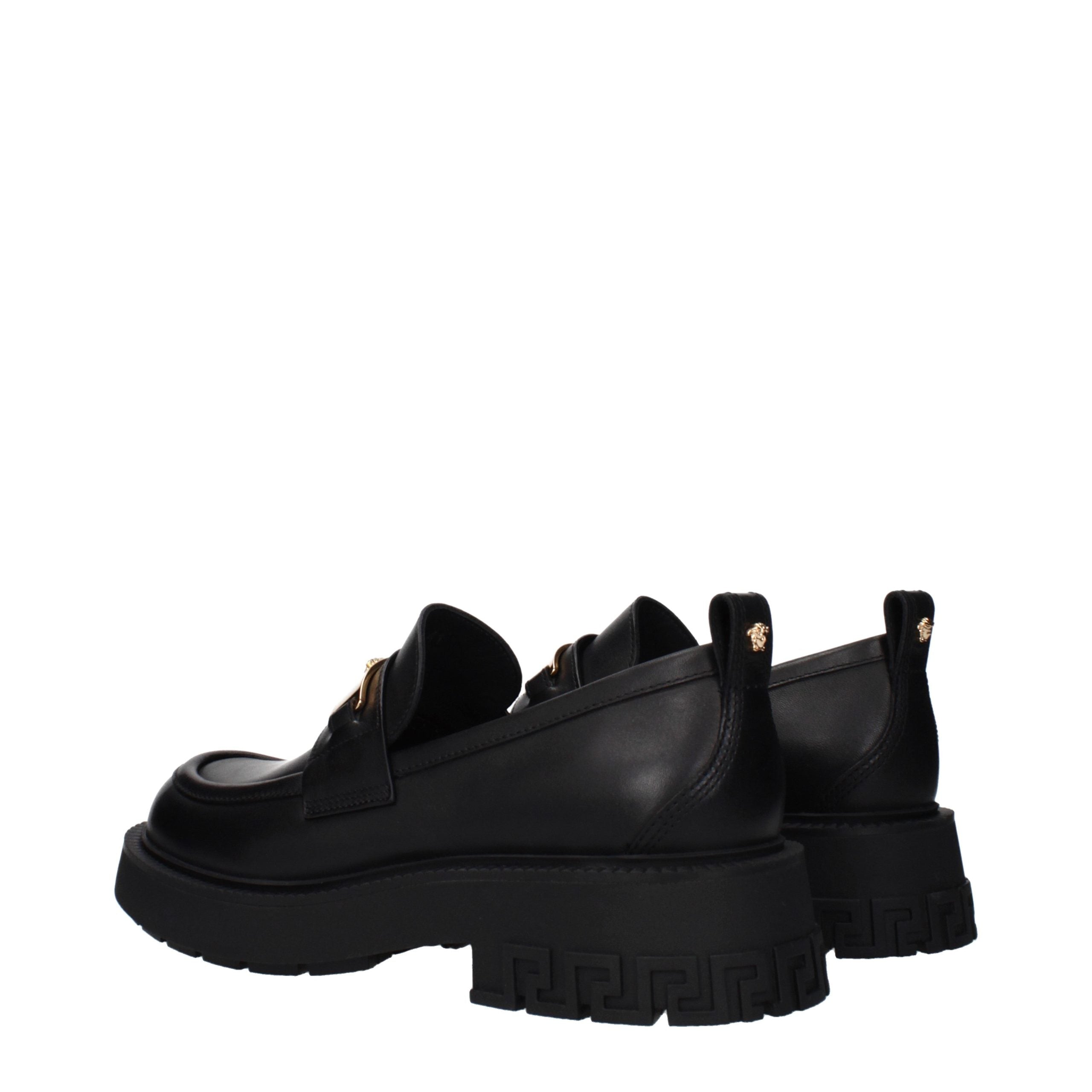 Versace Black Leather Slip-On Loafers