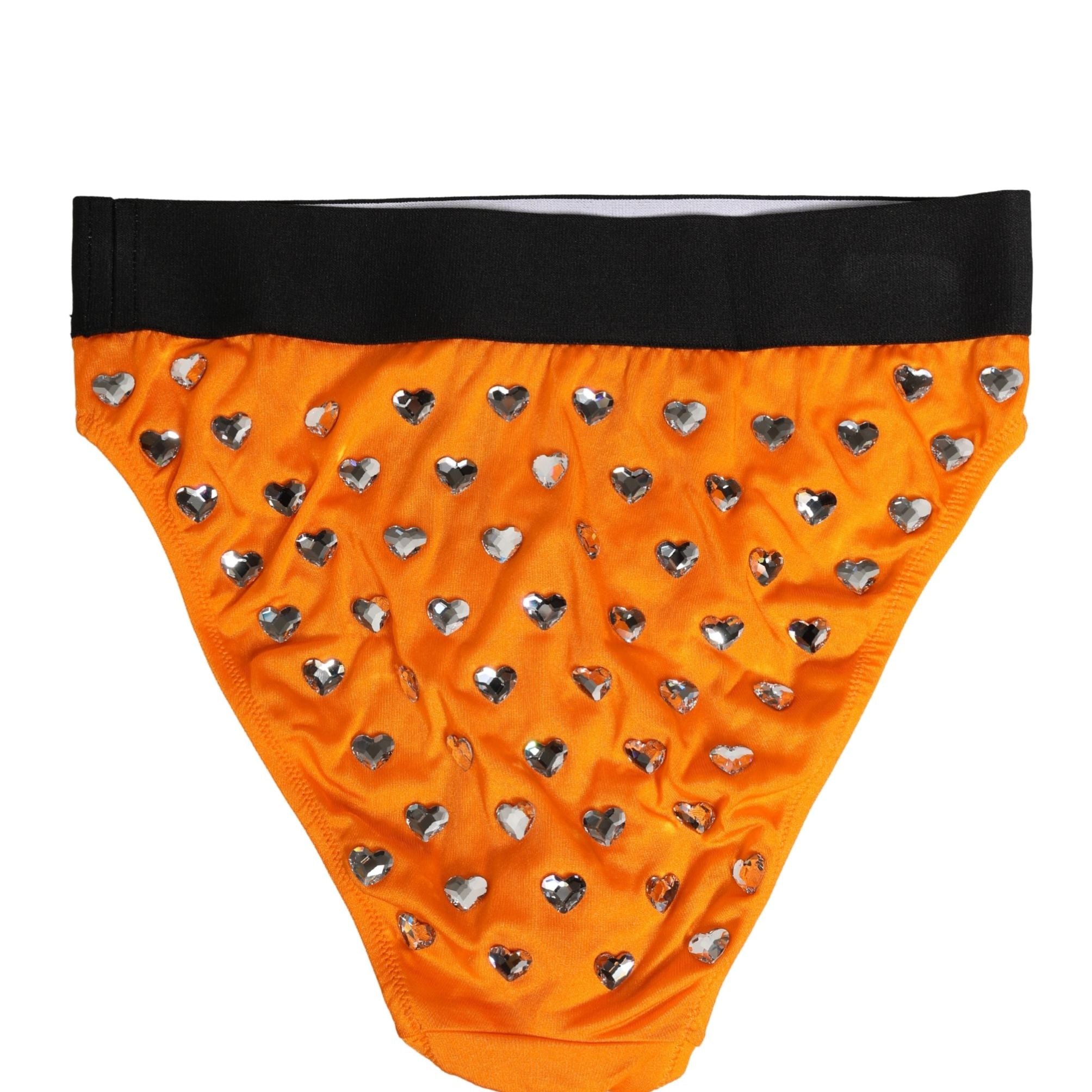 Dolce & Gabbana Orange Crystal High Waist Brief Panty Underwear
