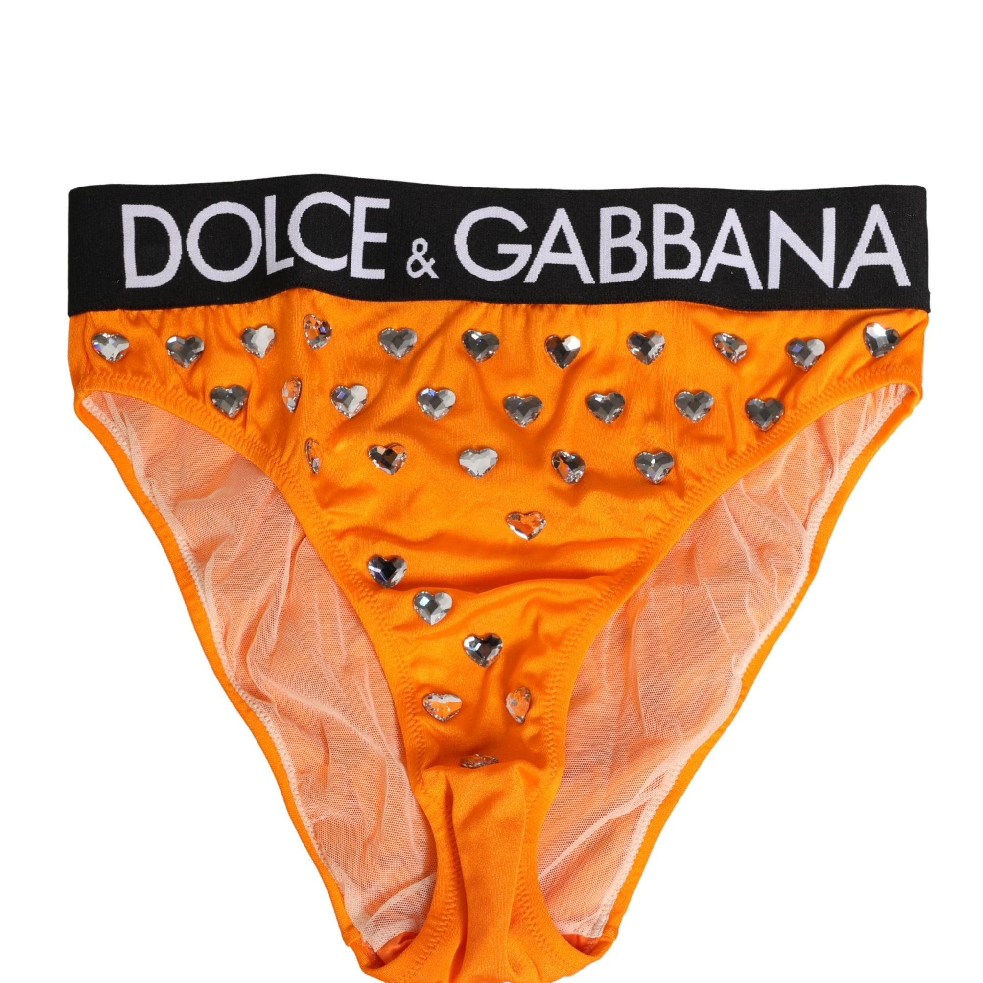 Dolce & Gabbana Orange Crystal High Waist Brief Panty Underwear