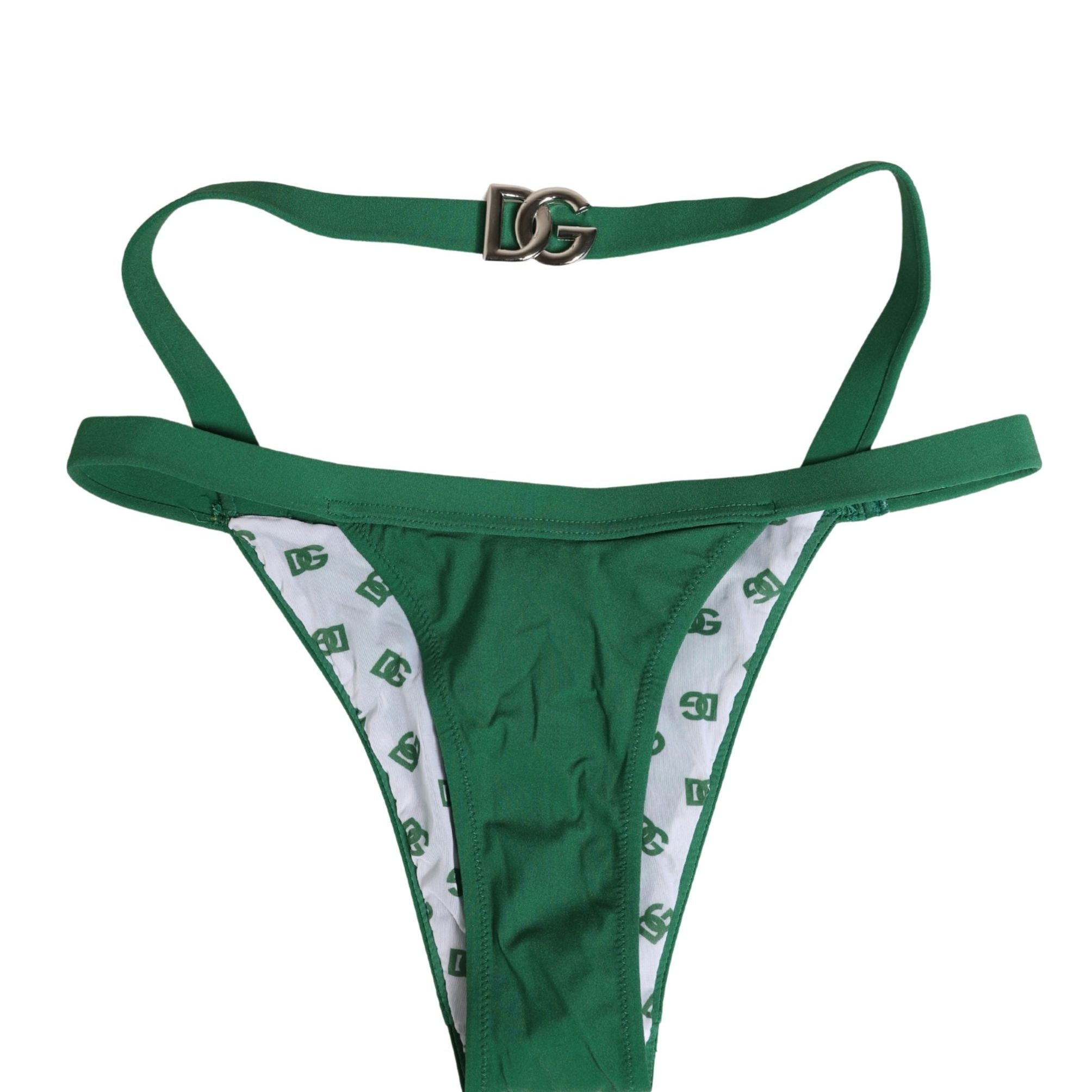 Dolce & Gabbana Green Logo Plaque Nylon Brief Panty Underwear