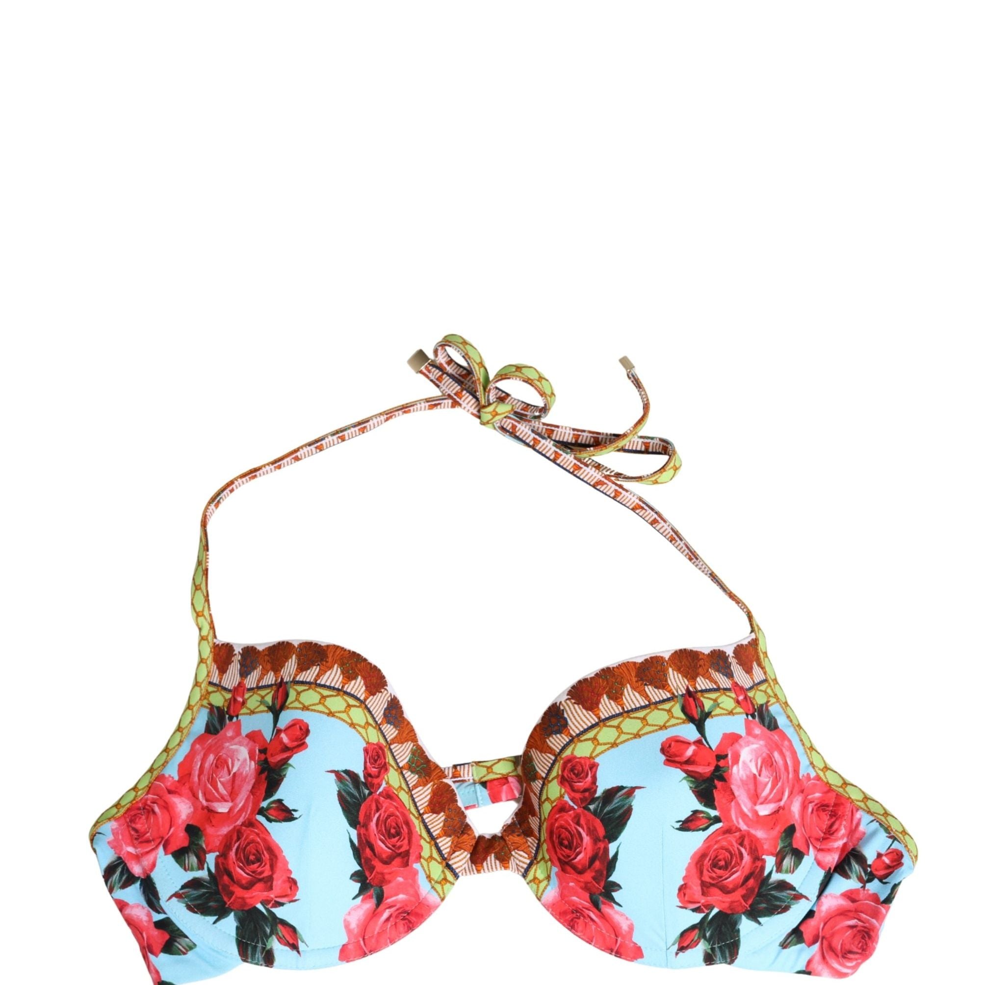 Dolce & Gabbana Multicolor Floral Print Halter Bikini Top Swimwear