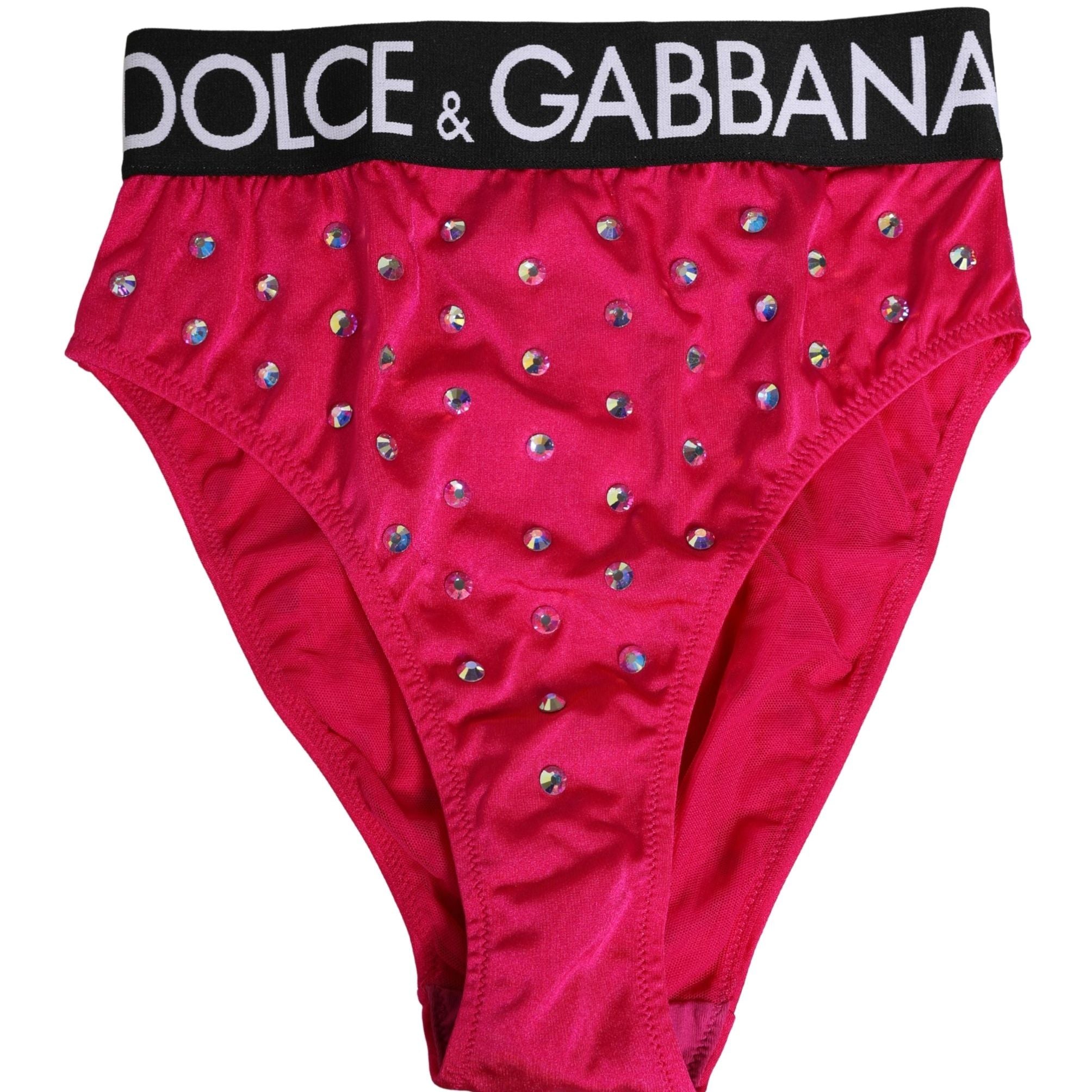 Dolce & Gabbana Pink Crystal High Waist Brief Panty Underwear