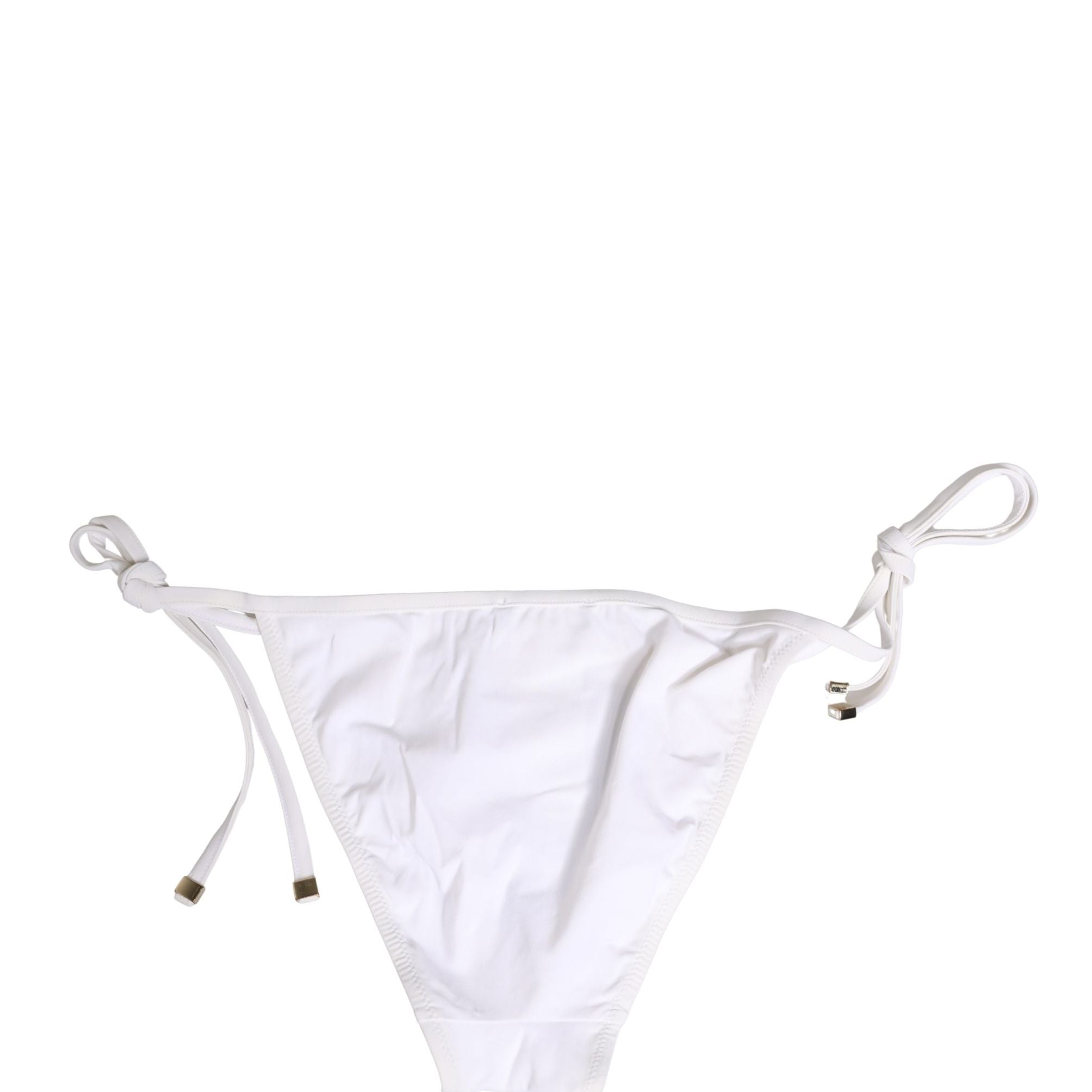 Dolce & Gabbana White Nylon DG Logo Plaque Bikini Bottom Swimwear