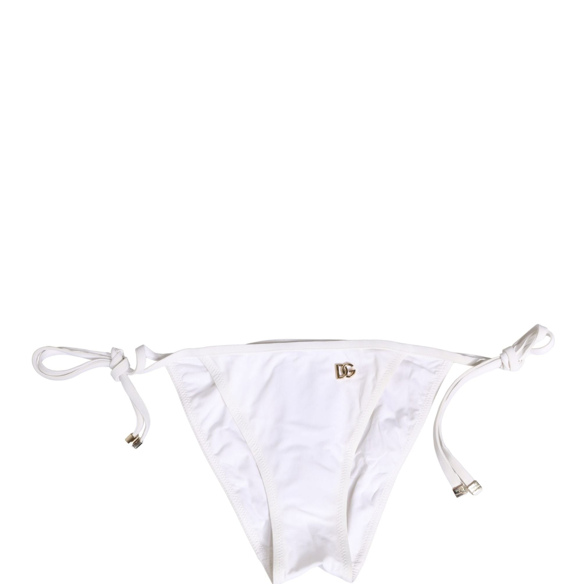 Dolce & Gabbana White Nylon DG Logo Plaque Bikini Bottom Swimwear