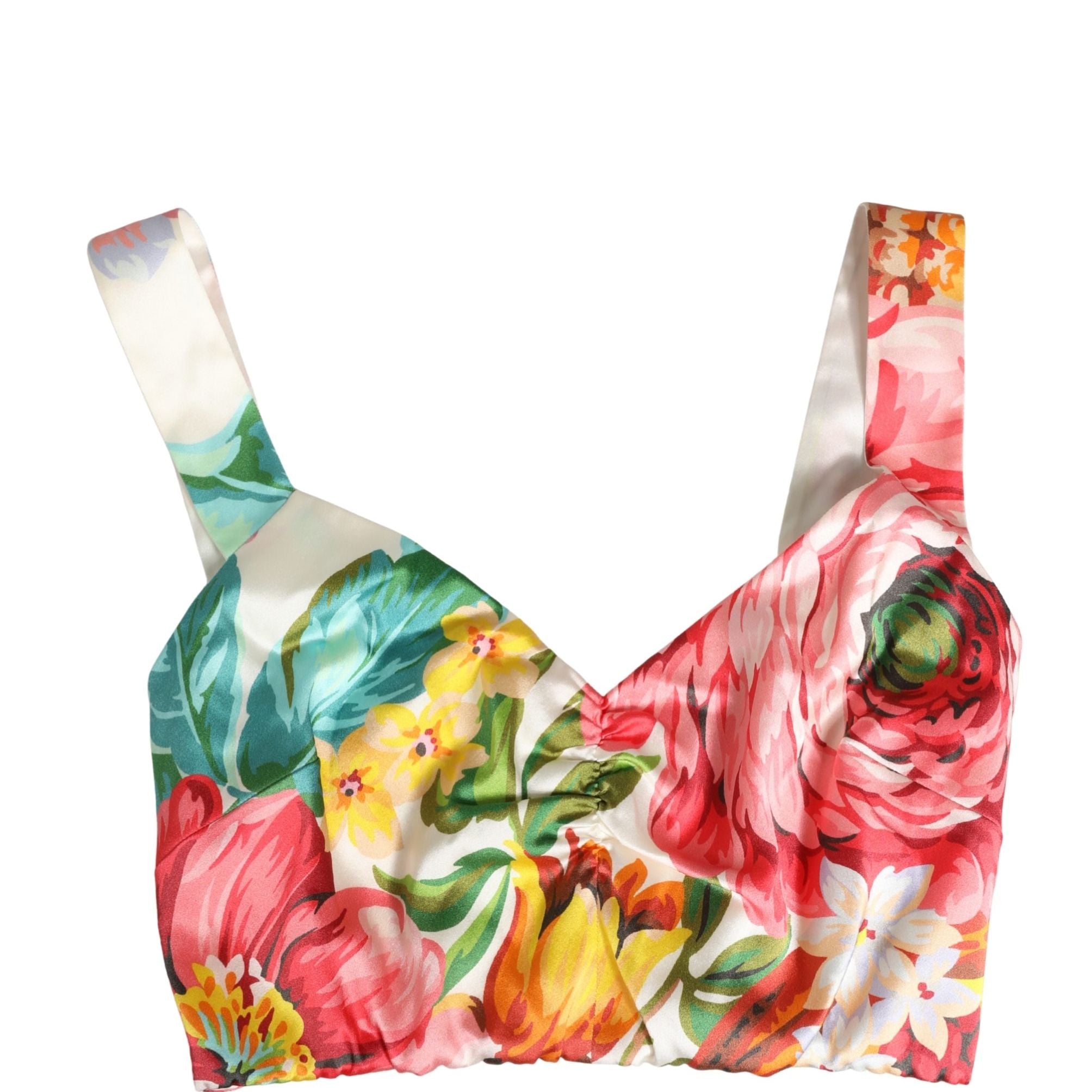 Dolce & Gabbana Multicolor Floral Print Silk Cropped Bustier Top